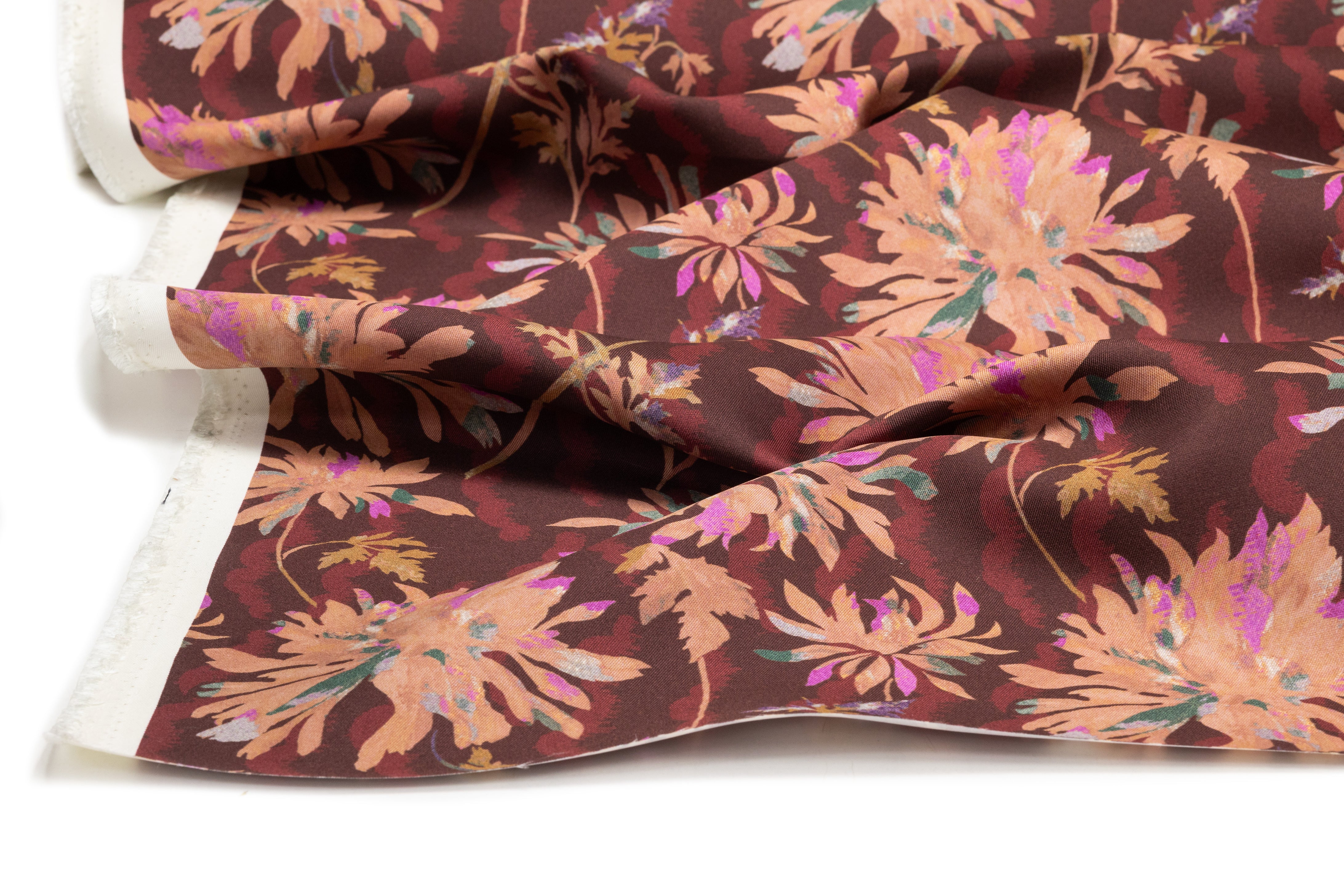 Luigi Verga - Floral Italian Silk Mikado - Brown