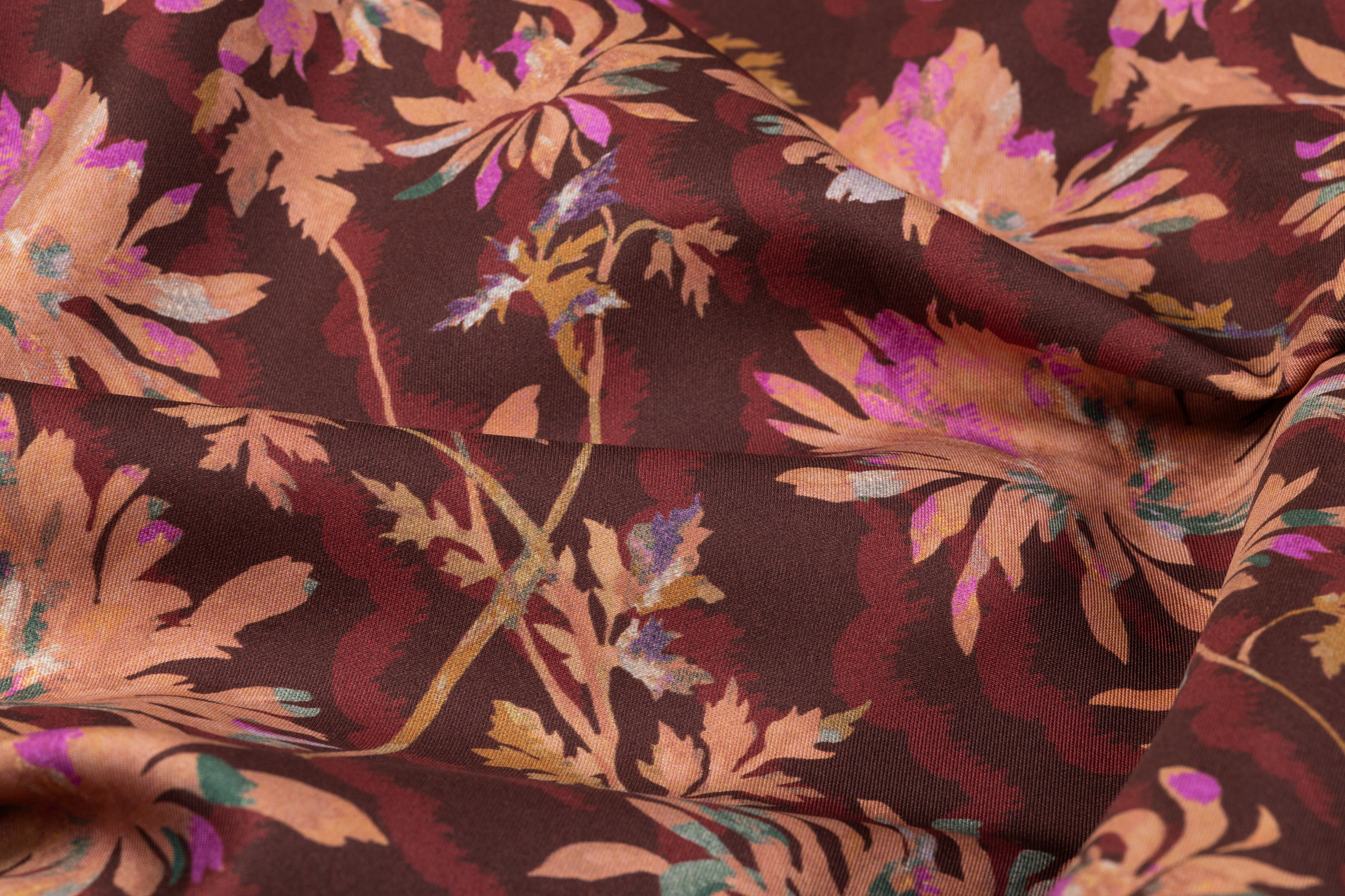 Luigi Verga - Floral Italian Silk Mikado - Brown