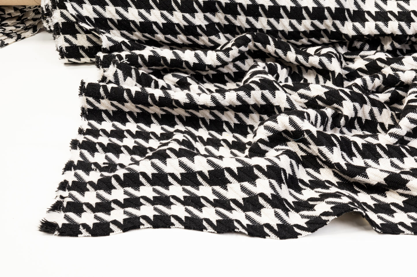 Houndstooth Poly Wool Tweed - Black and White