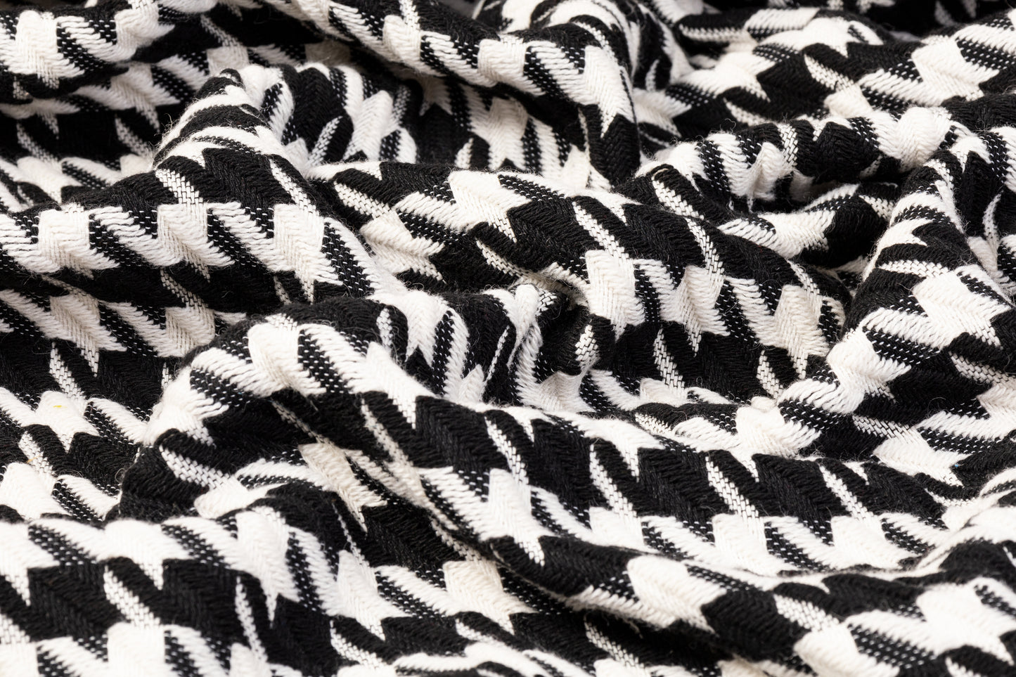Houndstooth Poly Wool Tweed - Black and White