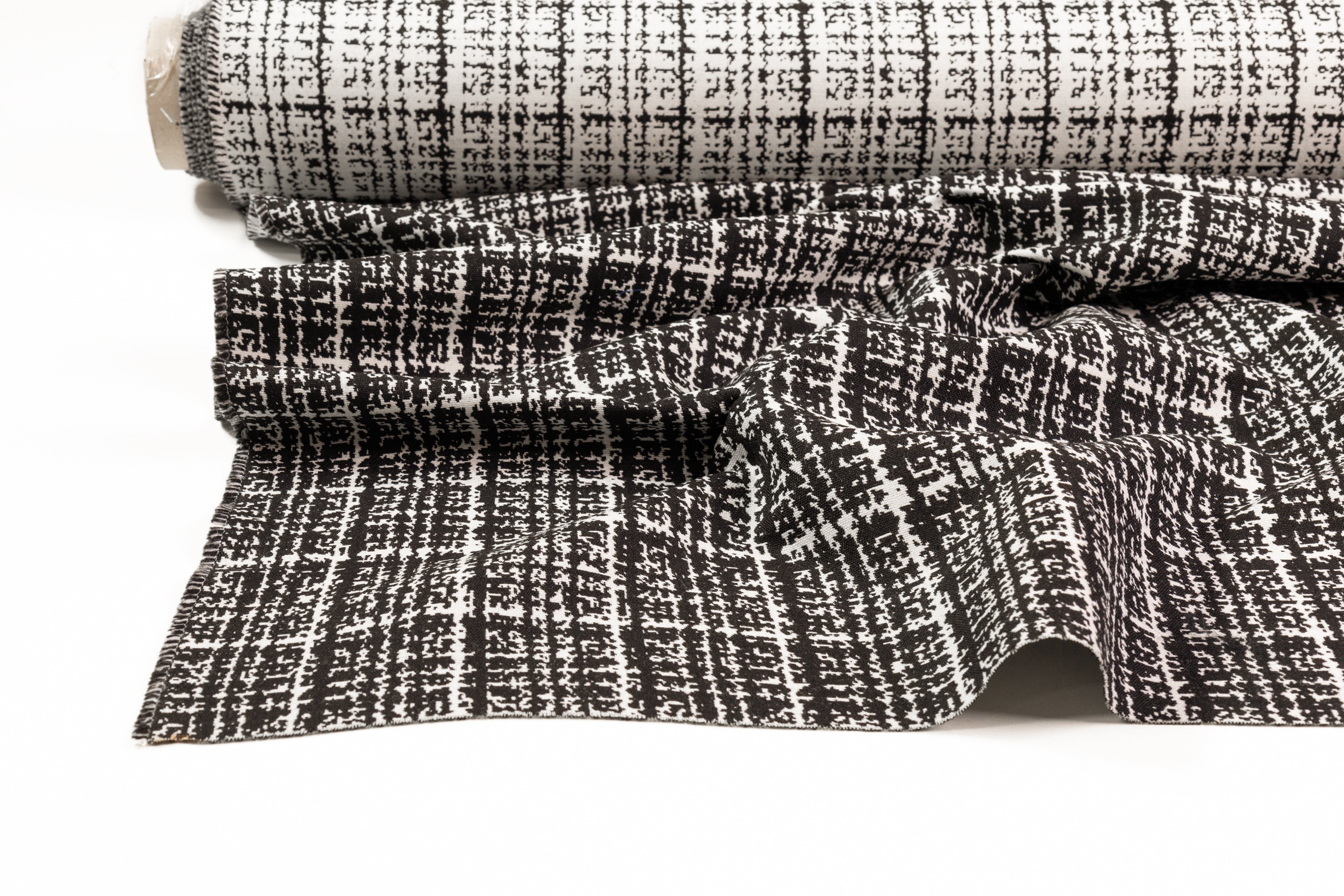 Double Faced Checked Italian Wool Jacquard - Black / Off White