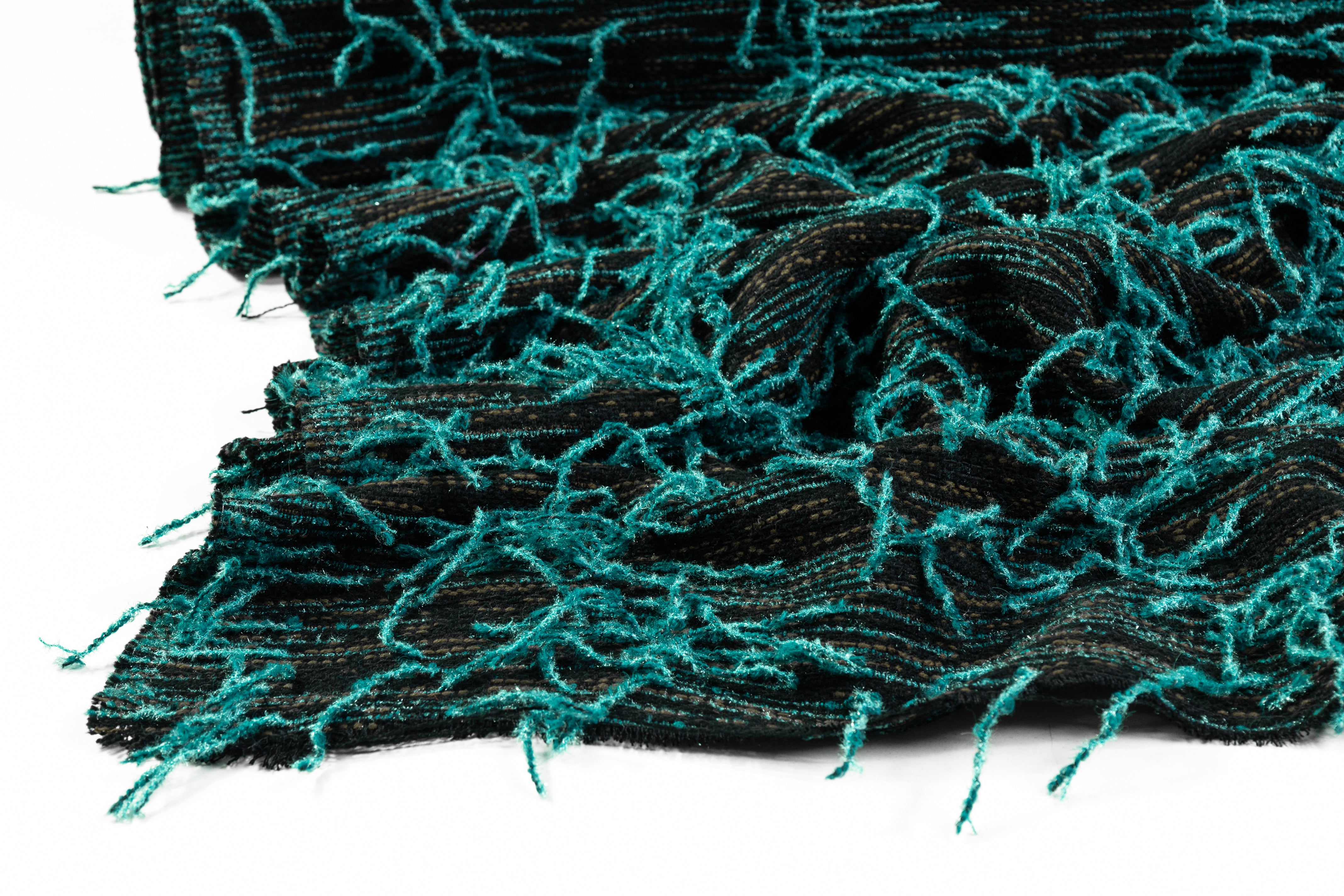 Fringed Italian Tweed Coating - Blue / Green / Black