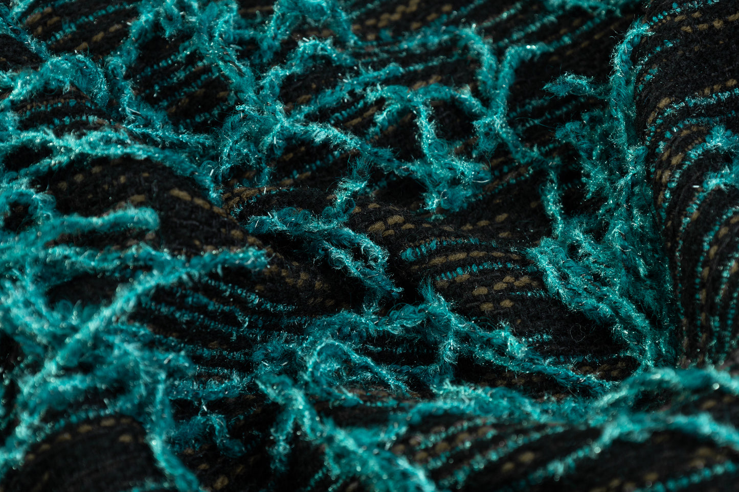 Fringed Italian Tweed Coating - Blue / Green / Black