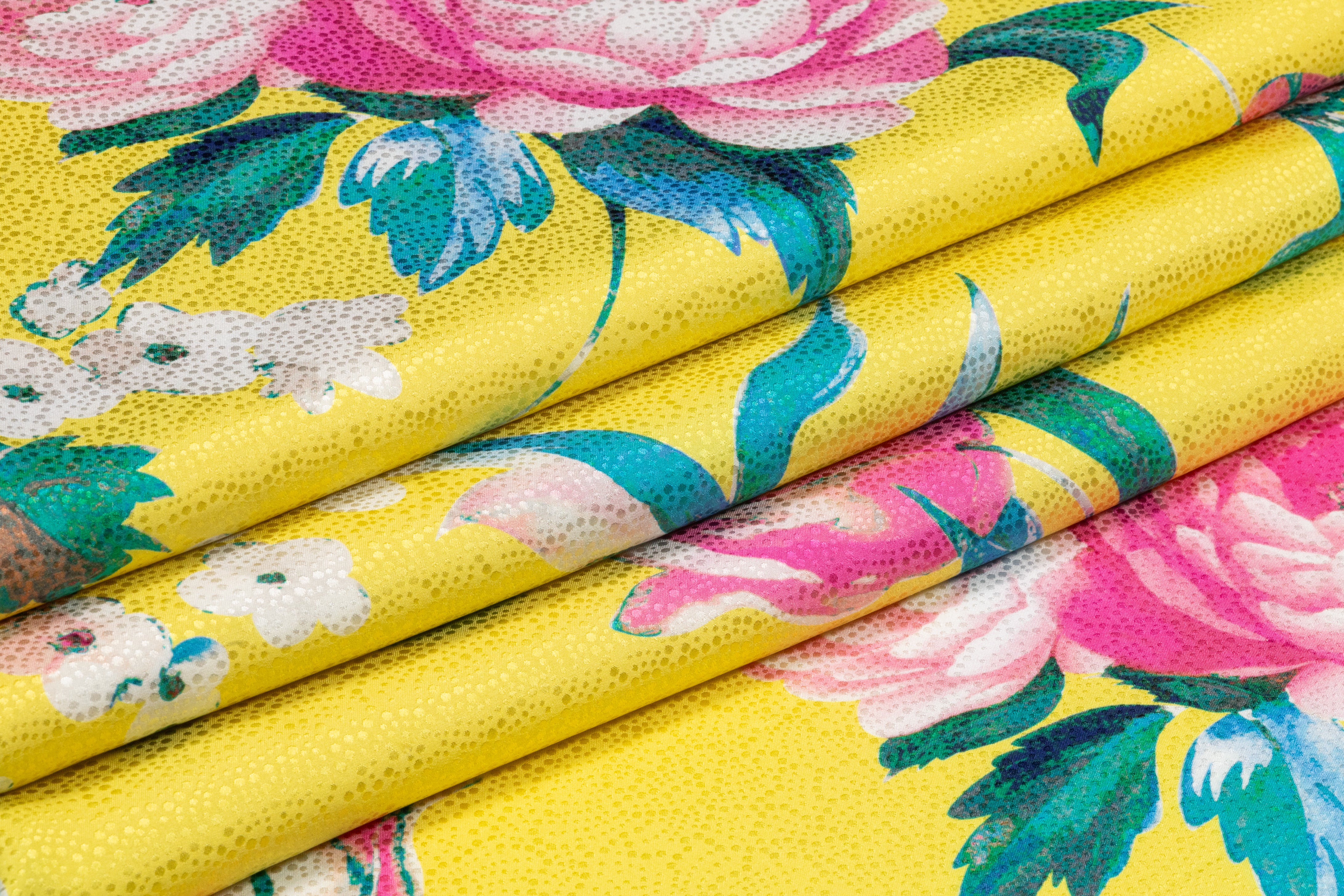 Floral Printed Italian Silk Jacquard - Yellow