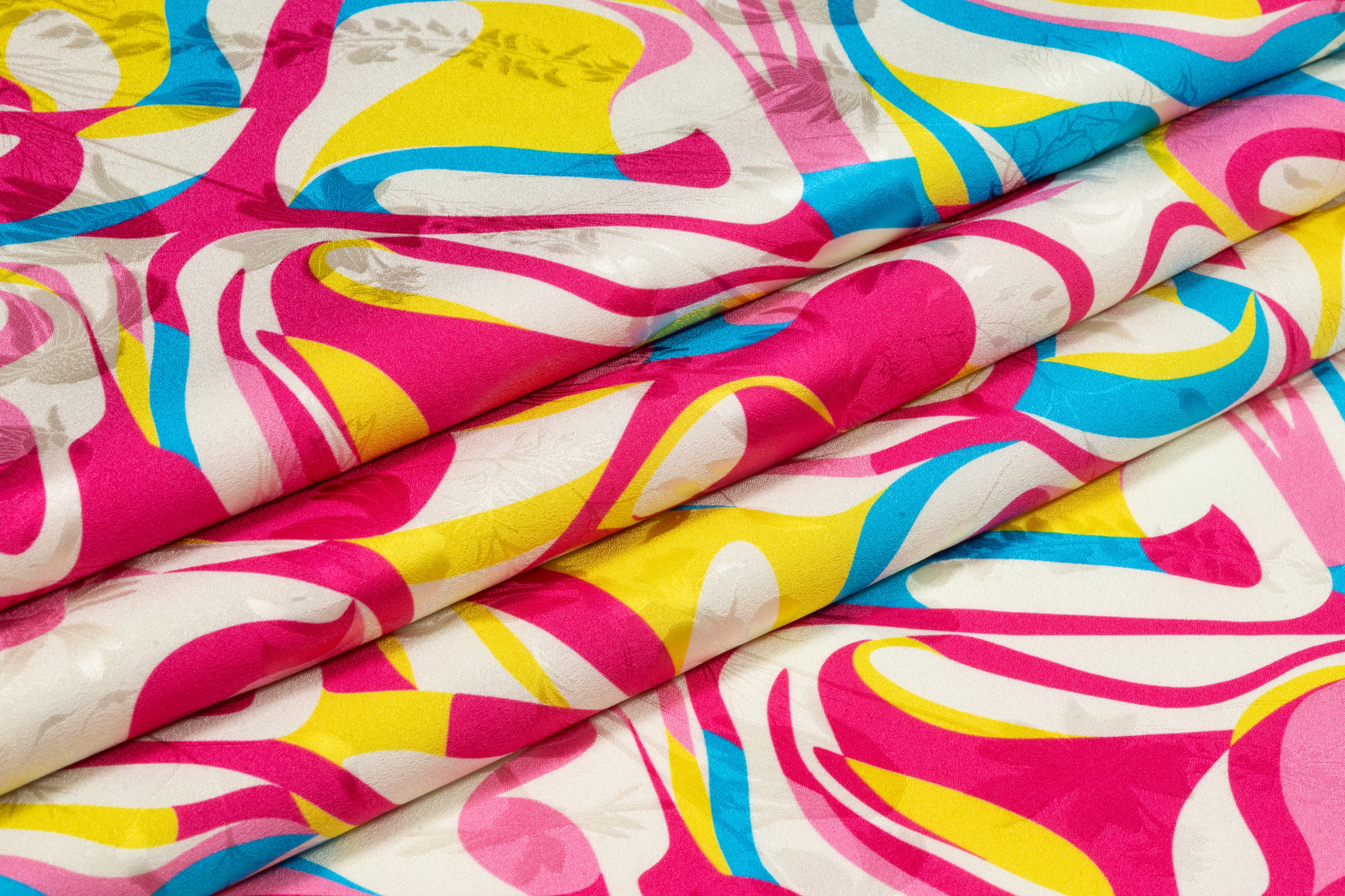 Abstract Italian Printed Silk Jacquard - Blue / Pink / Yellow