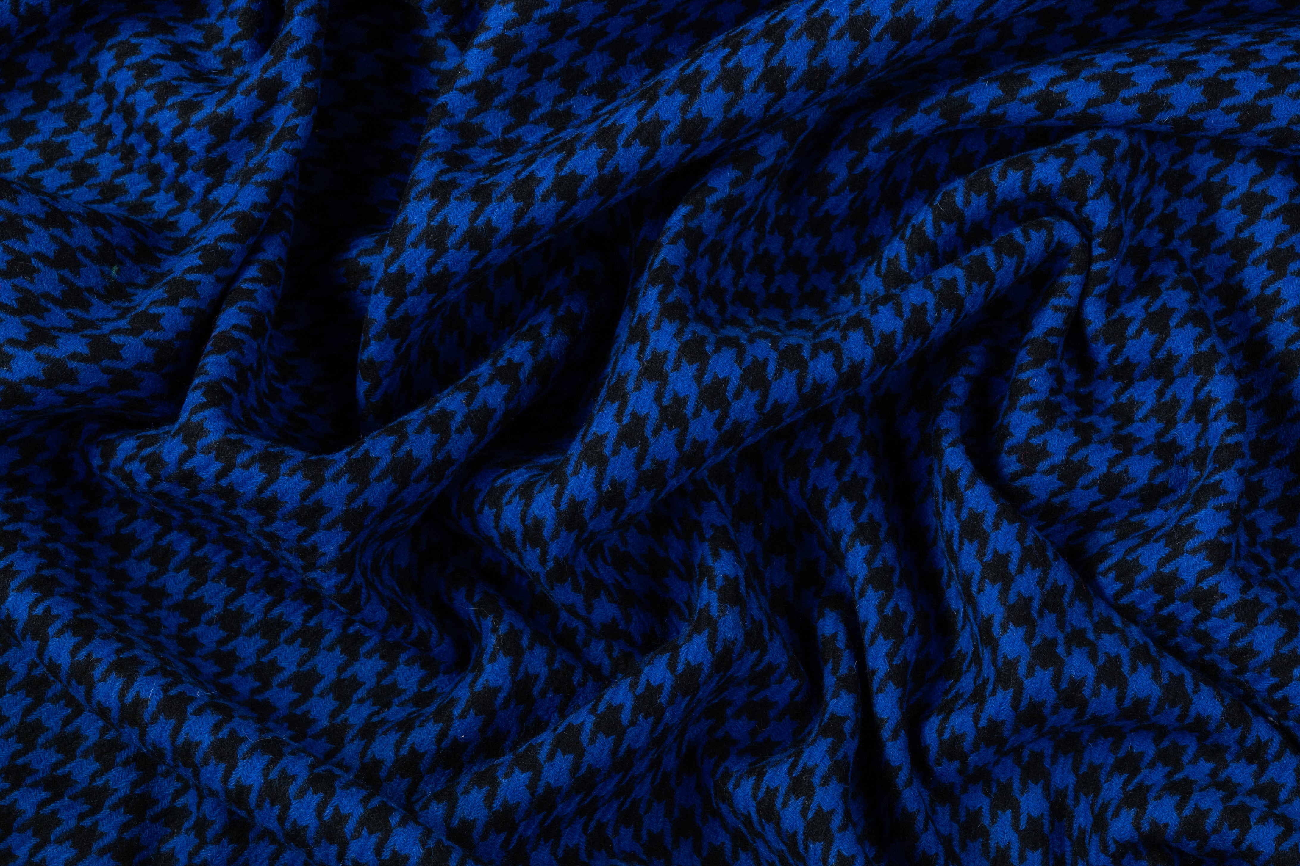 Houndstooth Italian Wool Coating - Blue / Black