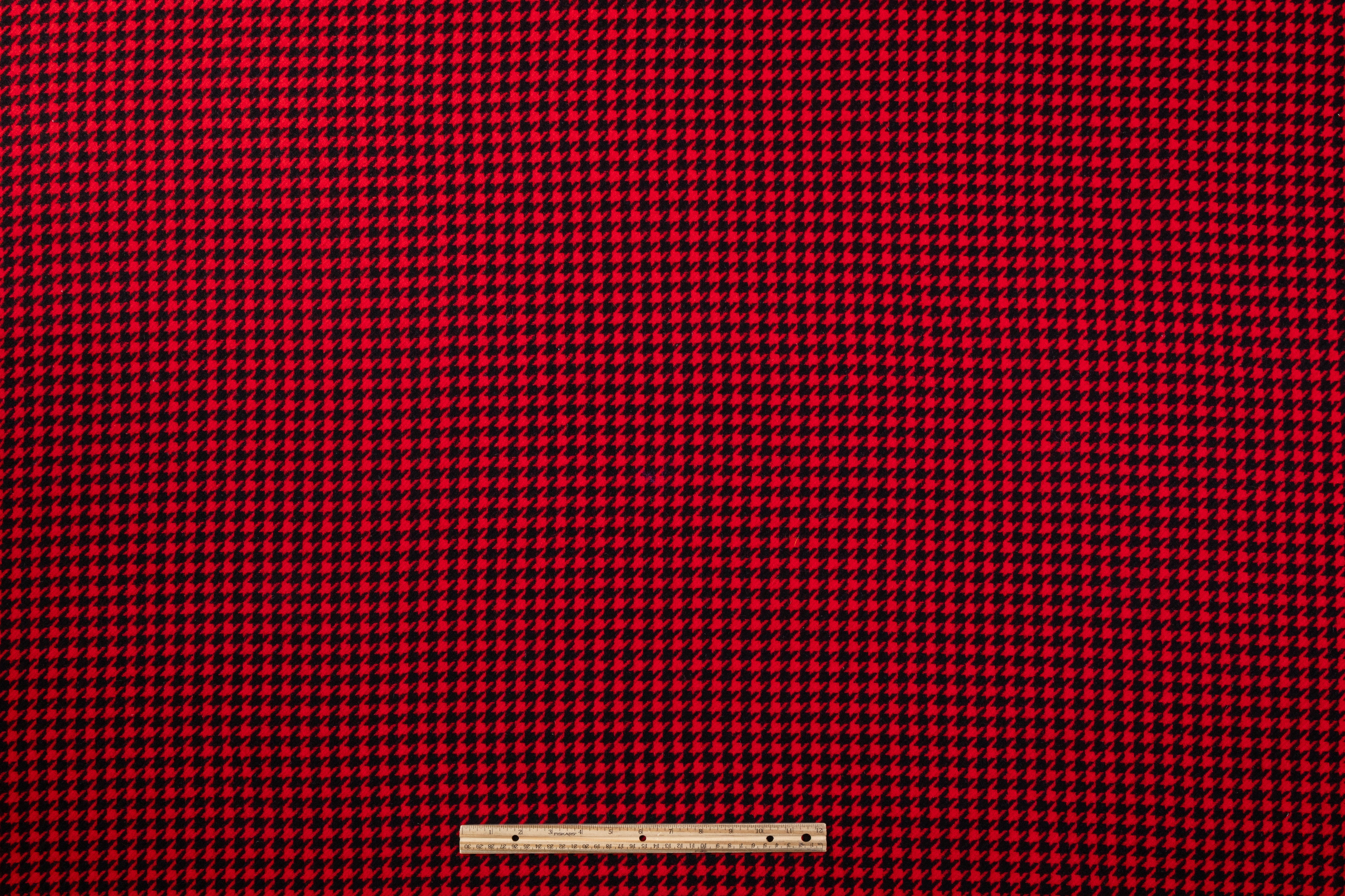 Houndstooth Italian Wool Coating - Red / Black