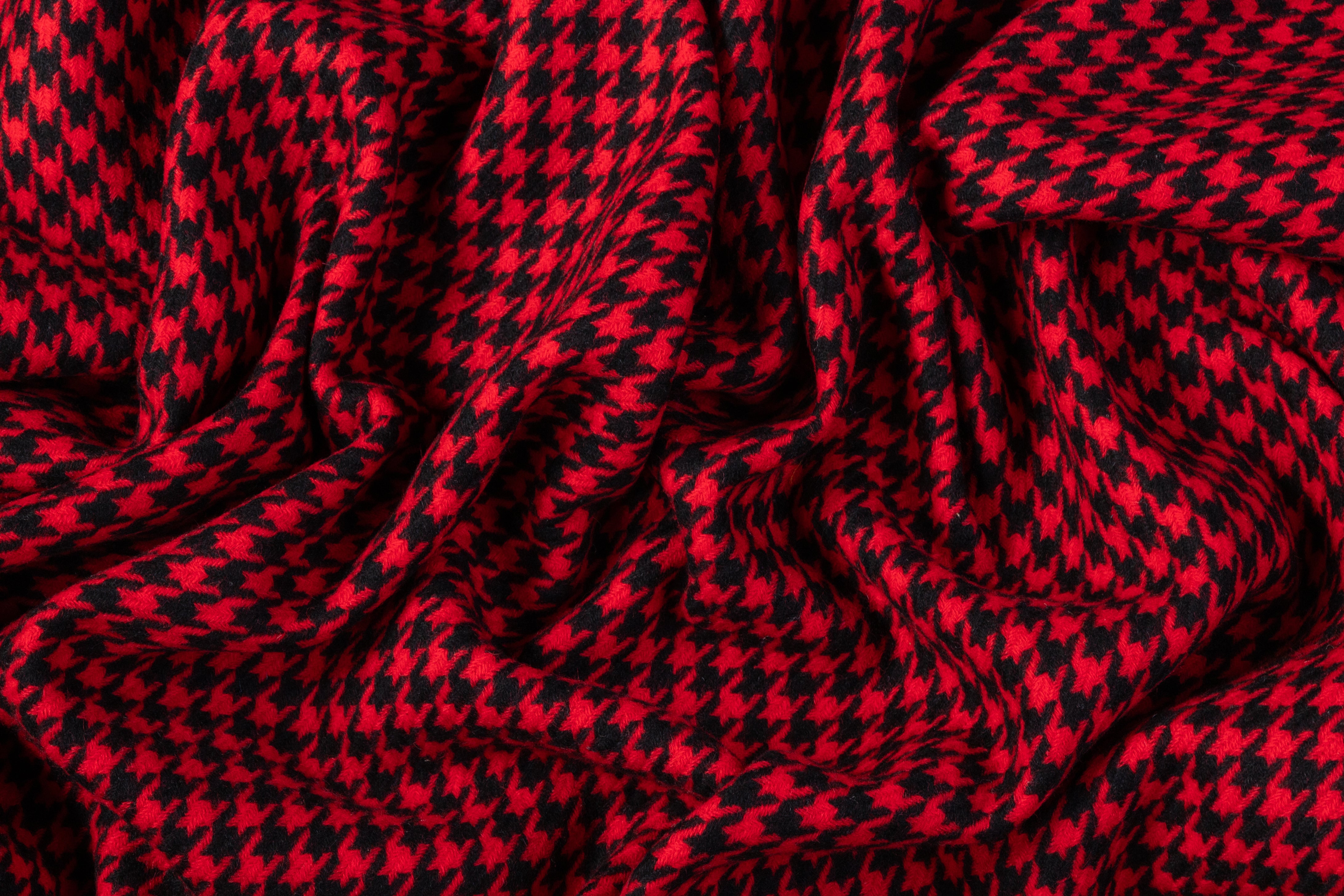 Houndstooth Italian Wool Coating - Red / Black