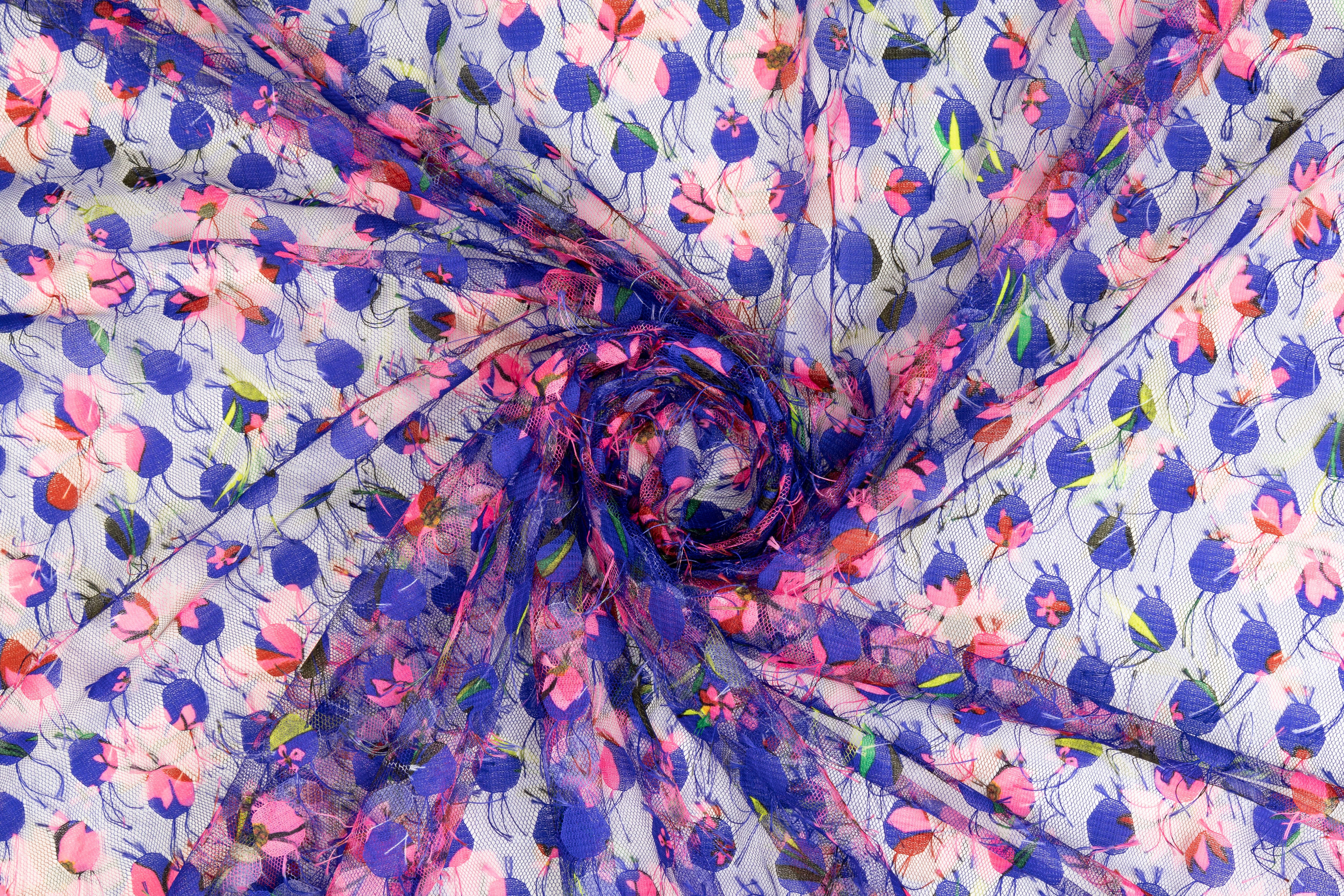 Printed Embroidered Mesh - Blue / Pink / Green