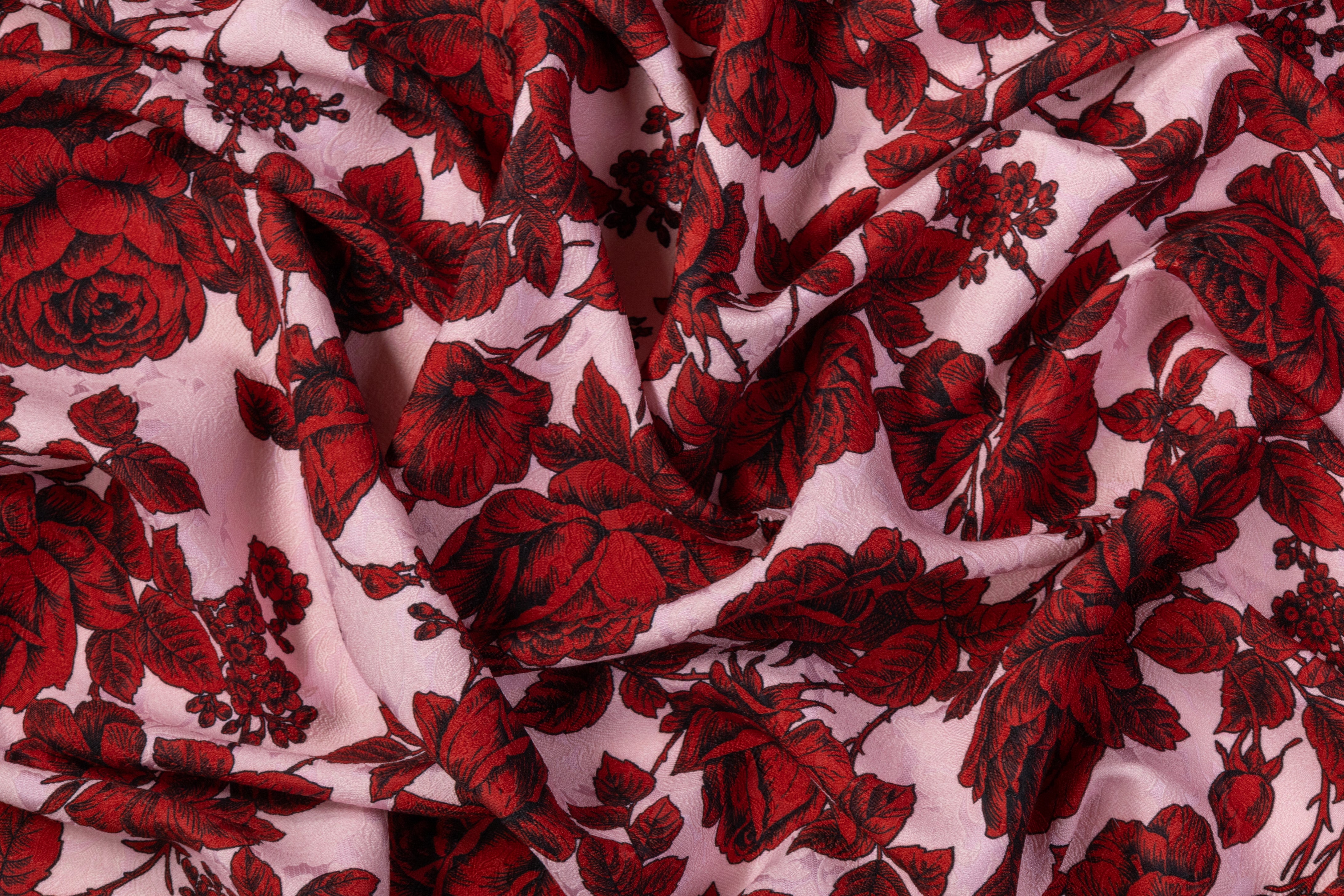 Emanuel Ungaro - Printed Silk Wool Brocade - Pink / Maroon