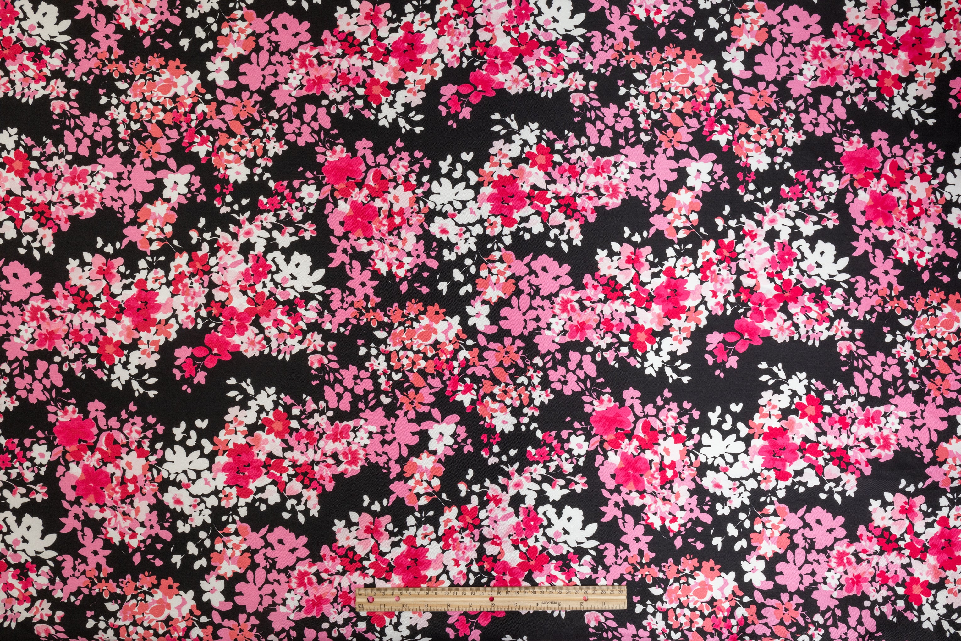 Floral Printed Mikado - Black / Pink / White
