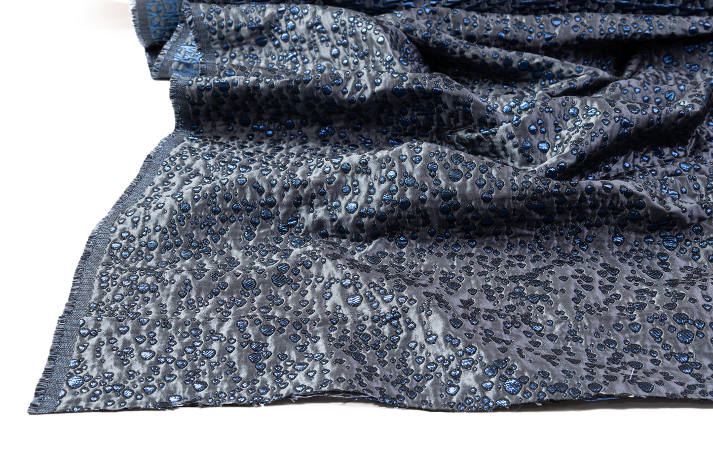 Crushed Metallic Italian Dot Brocade - Gray / Blue