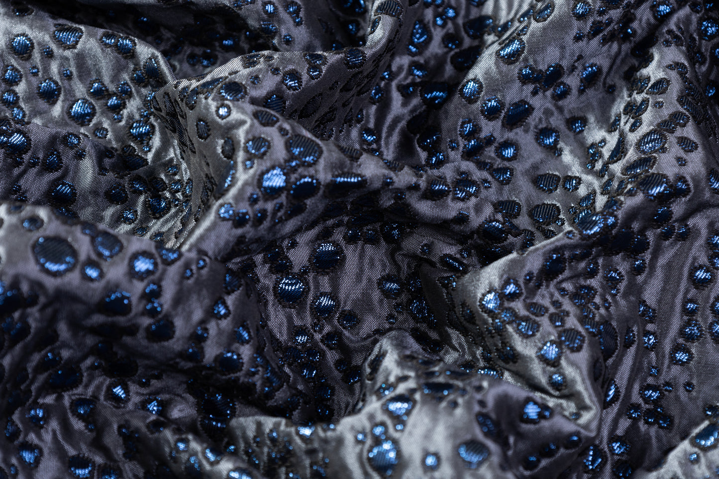 Crushed Metallic Italian Dot Brocade - Gray / Blue