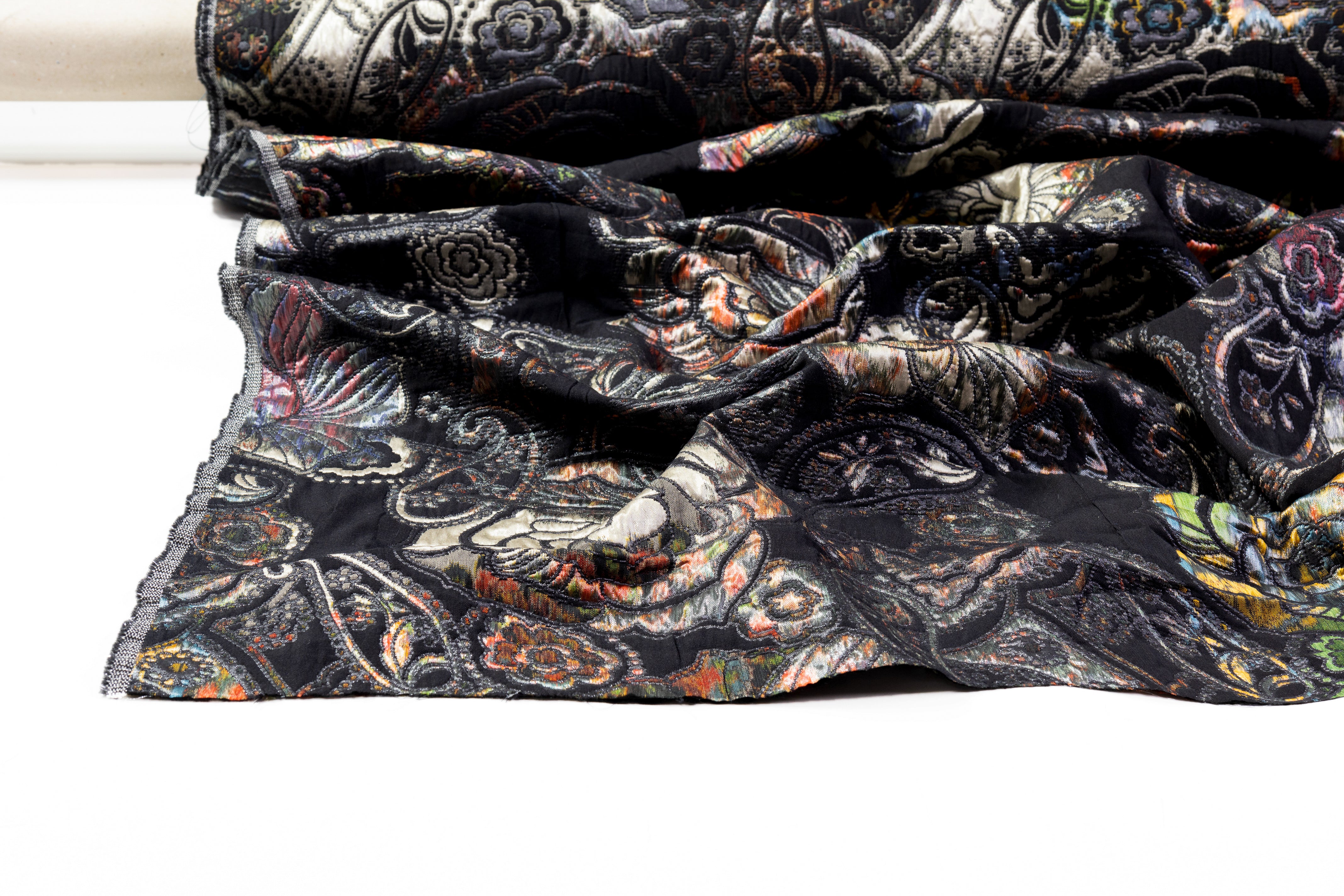 Paisley Floral Italian Chiné Brocade - Black / Multicolor