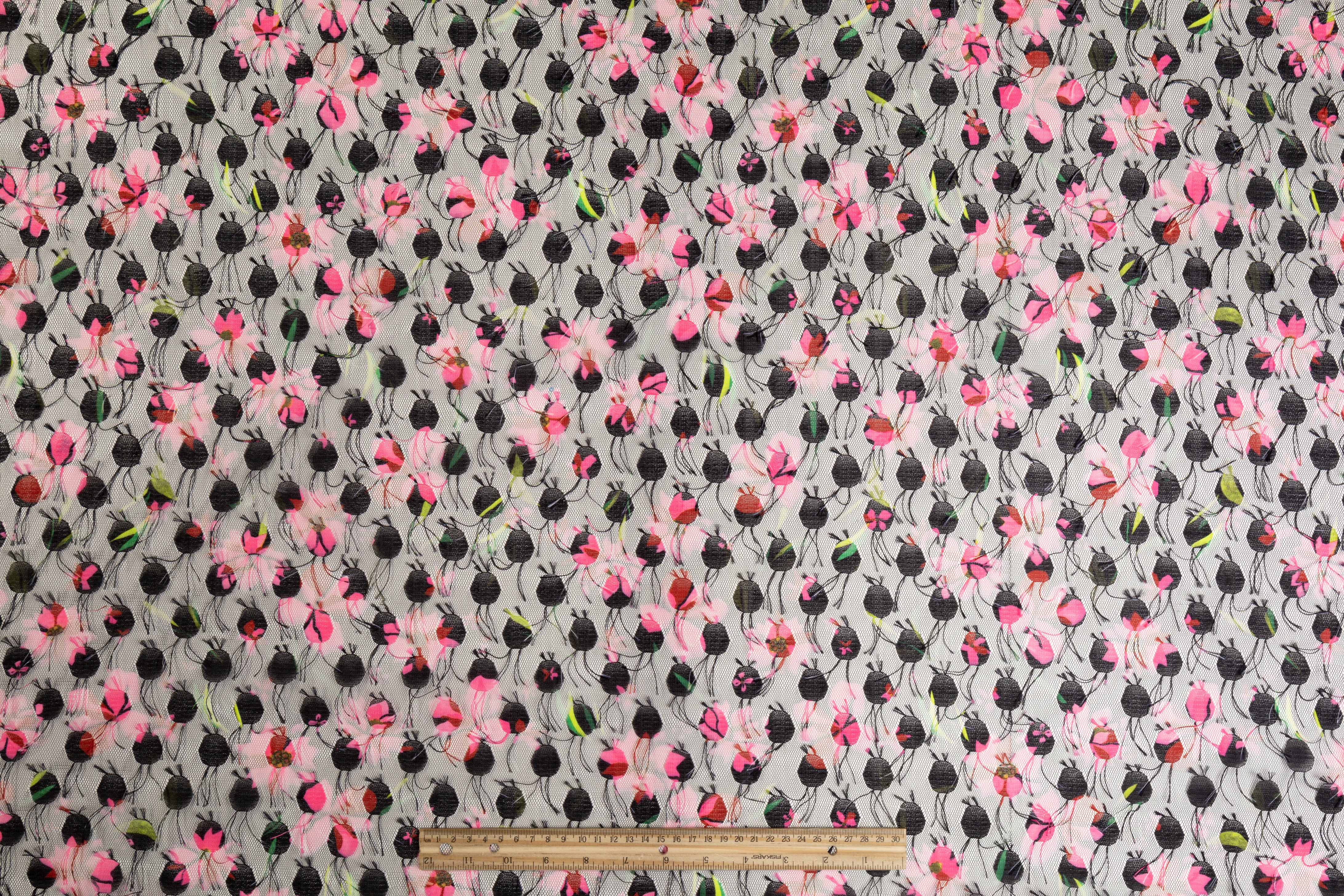 Printed Embroidered Mesh - Pink / Black / Green