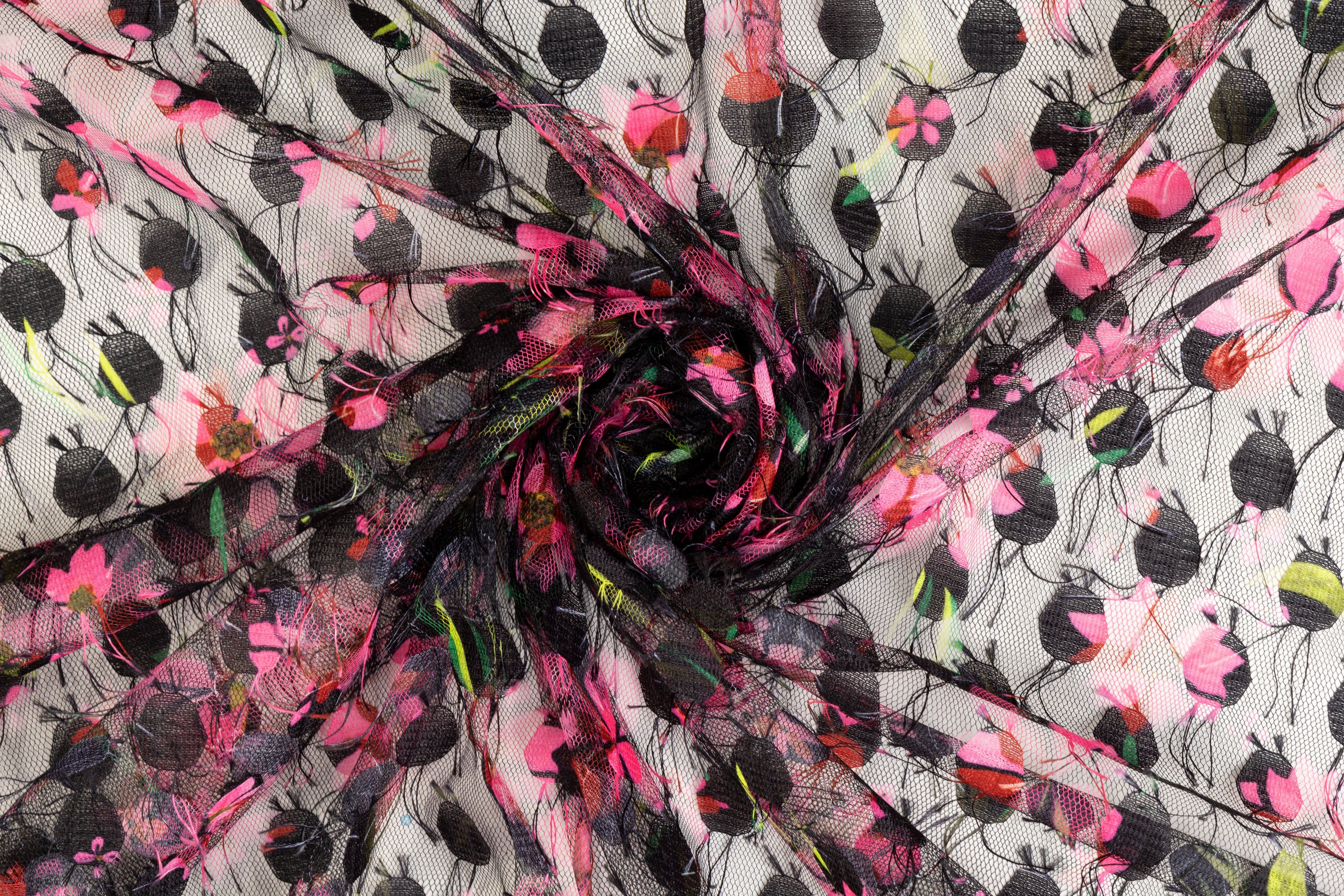 Printed Embroidered Mesh - Pink / Black / Green