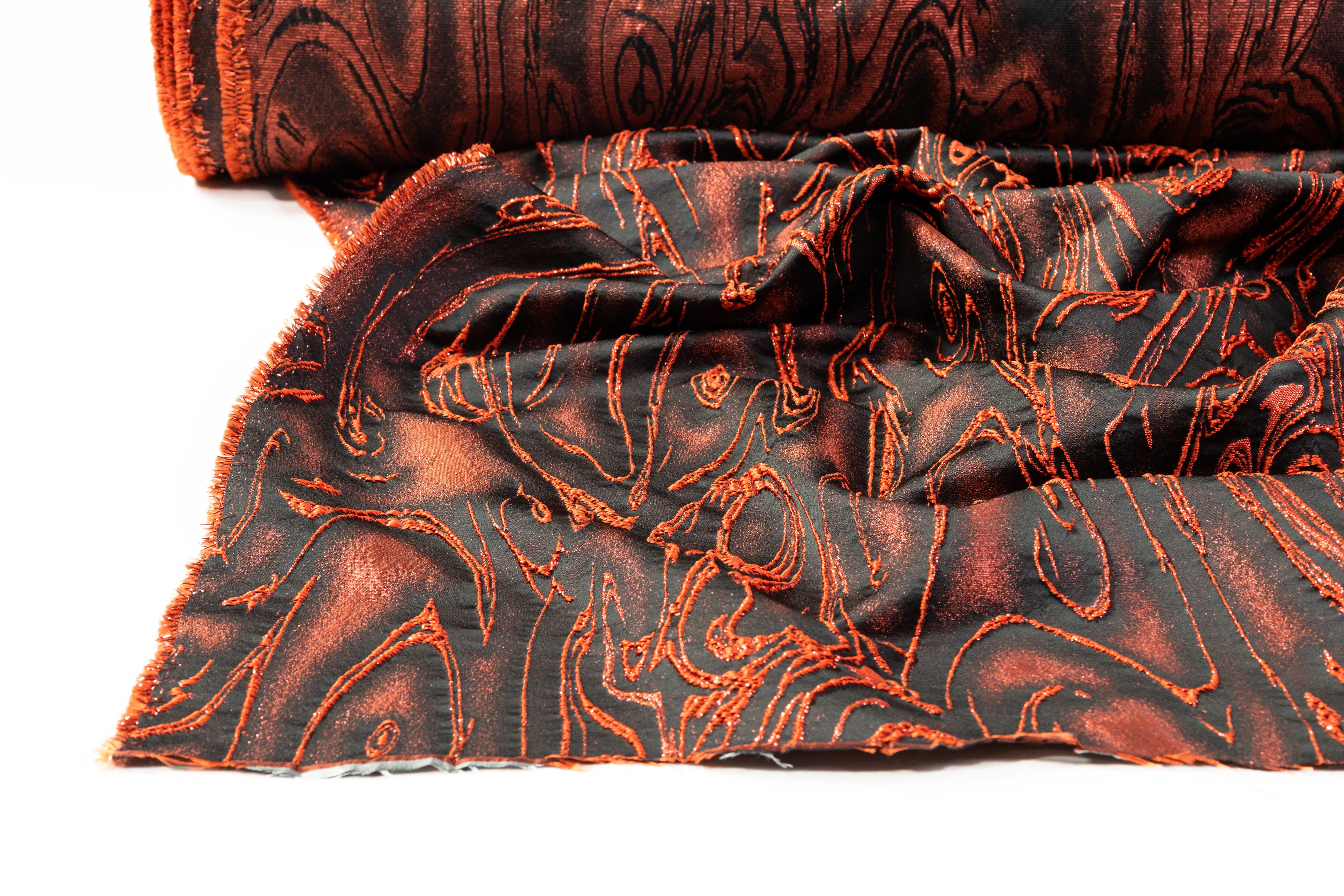 Abstract Metallic Italian Cloqué Brocade - Orange / Black