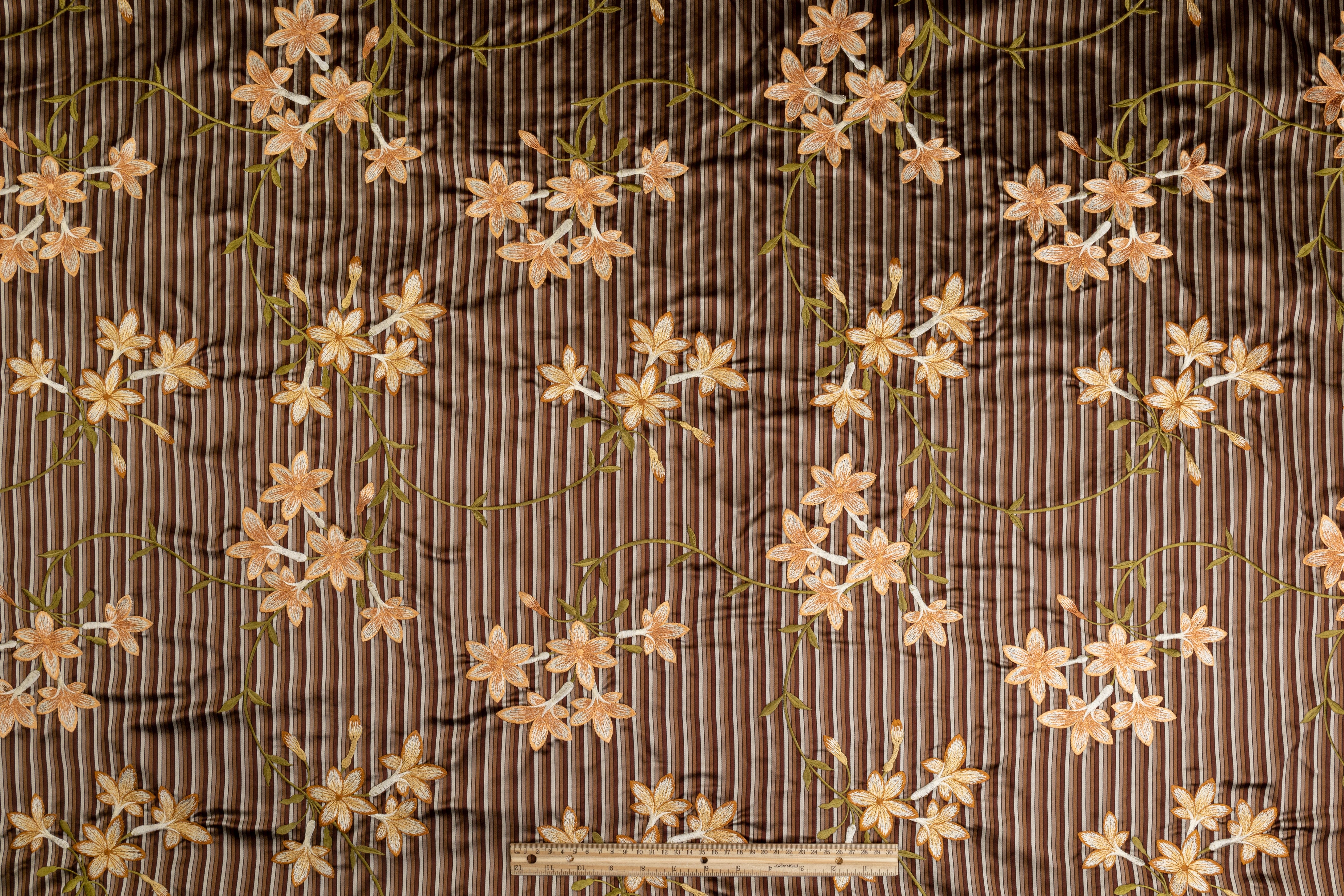 Floral Embroidered Silk Satin - Brown