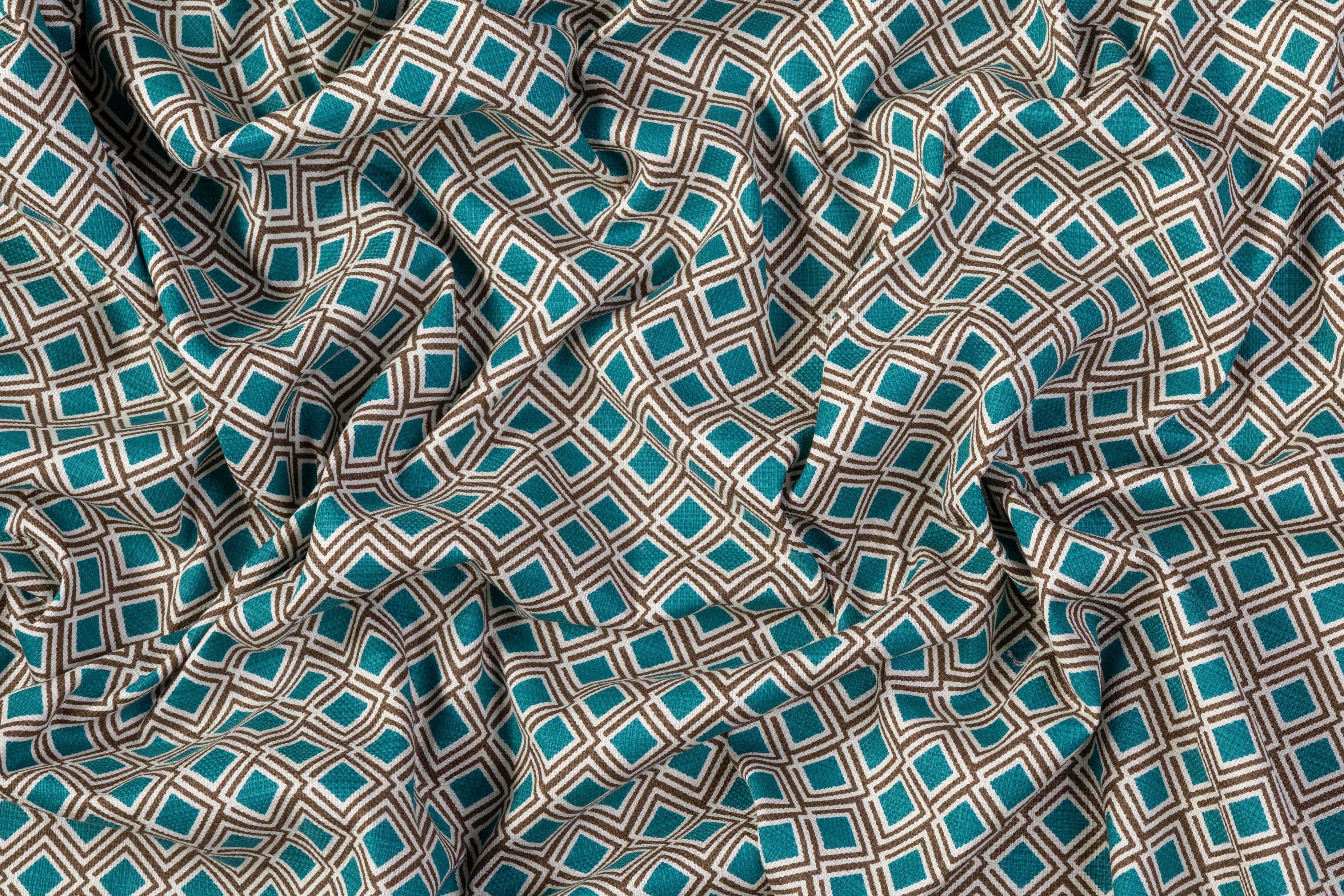 Max Mara - Textured Cotton Print - Teal / Brown / White