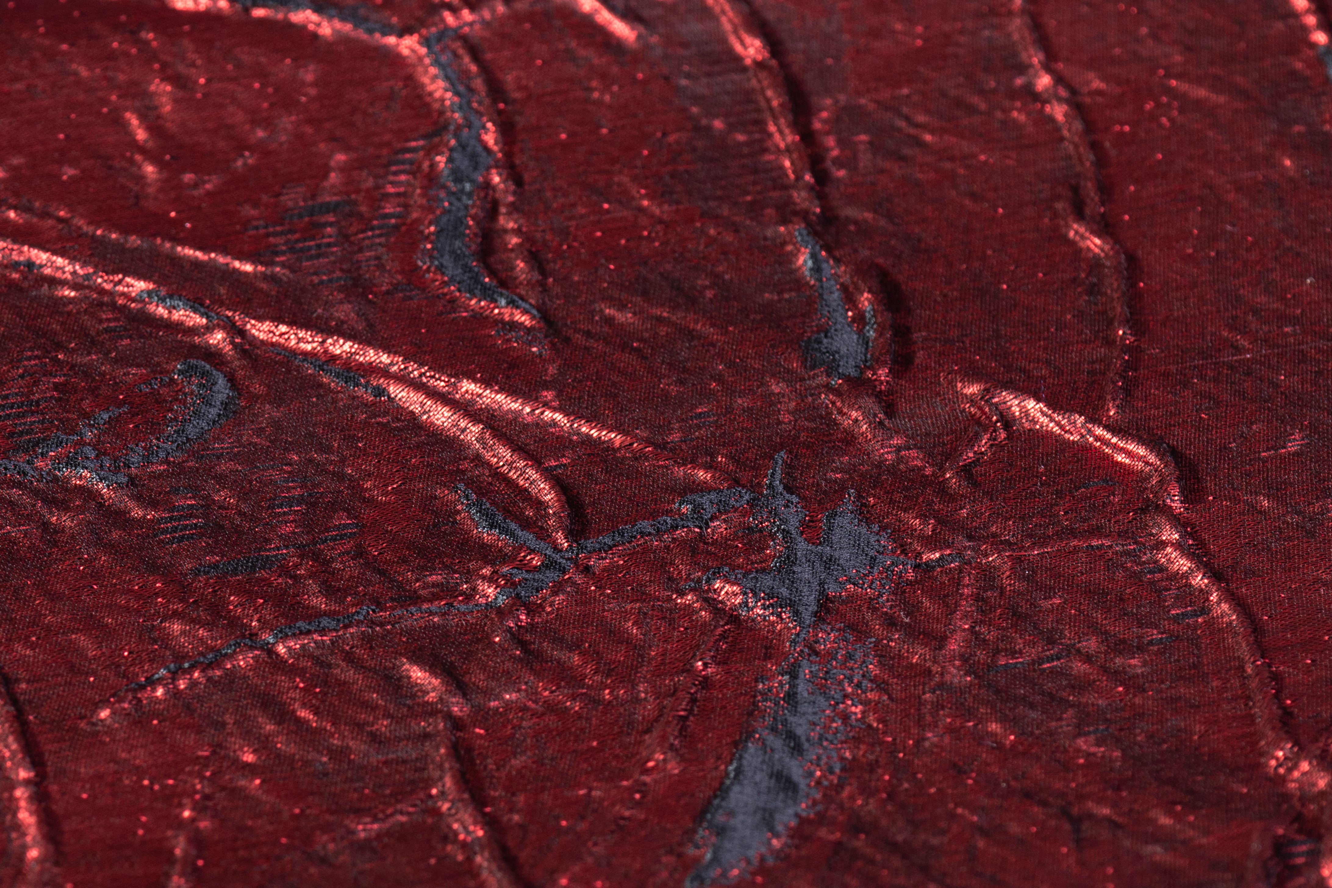 Abstract Metallic Silk Blend Cloqué Brocade - Red / Black