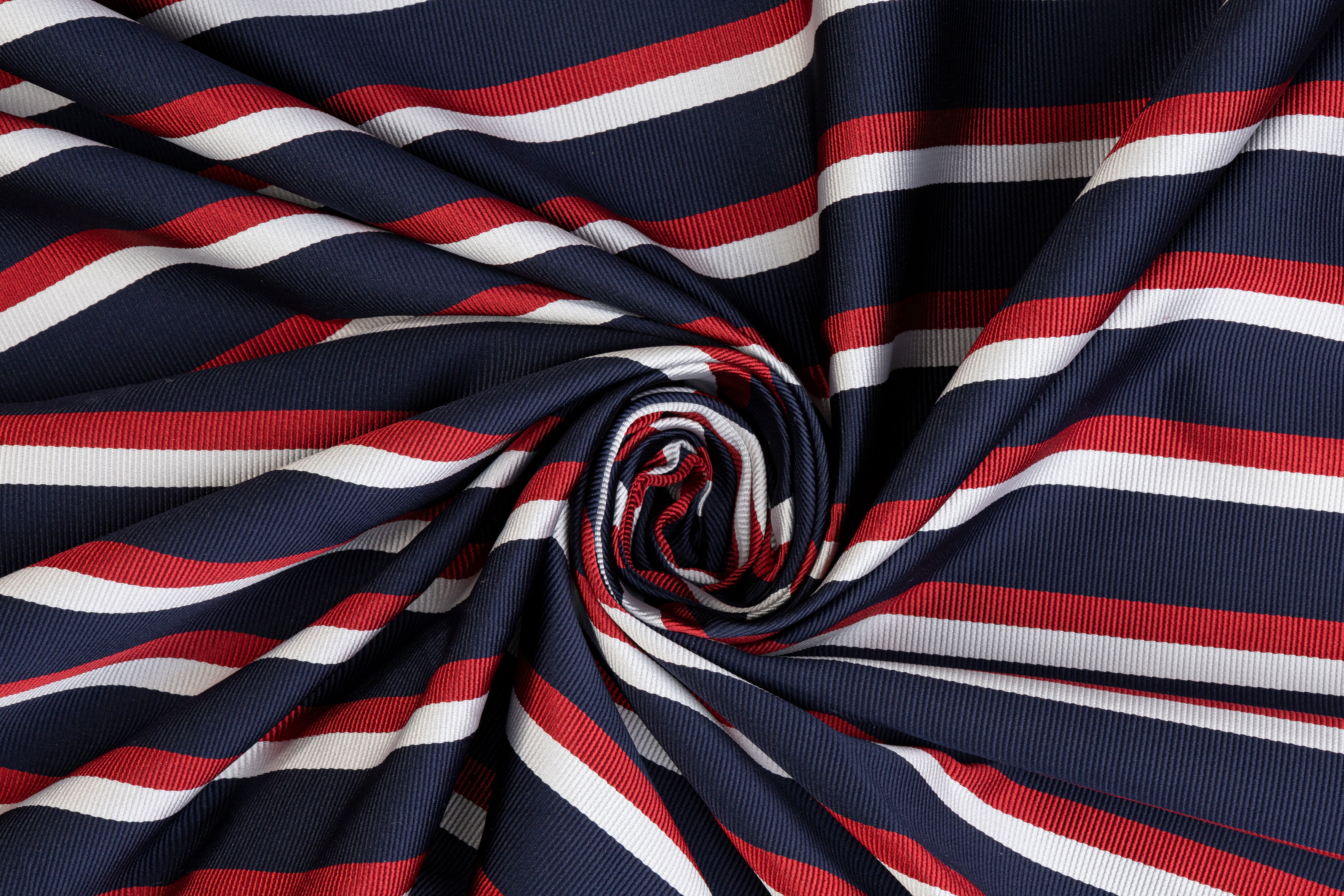 Striped Ribbed Poly Satin - Navy, White, Red