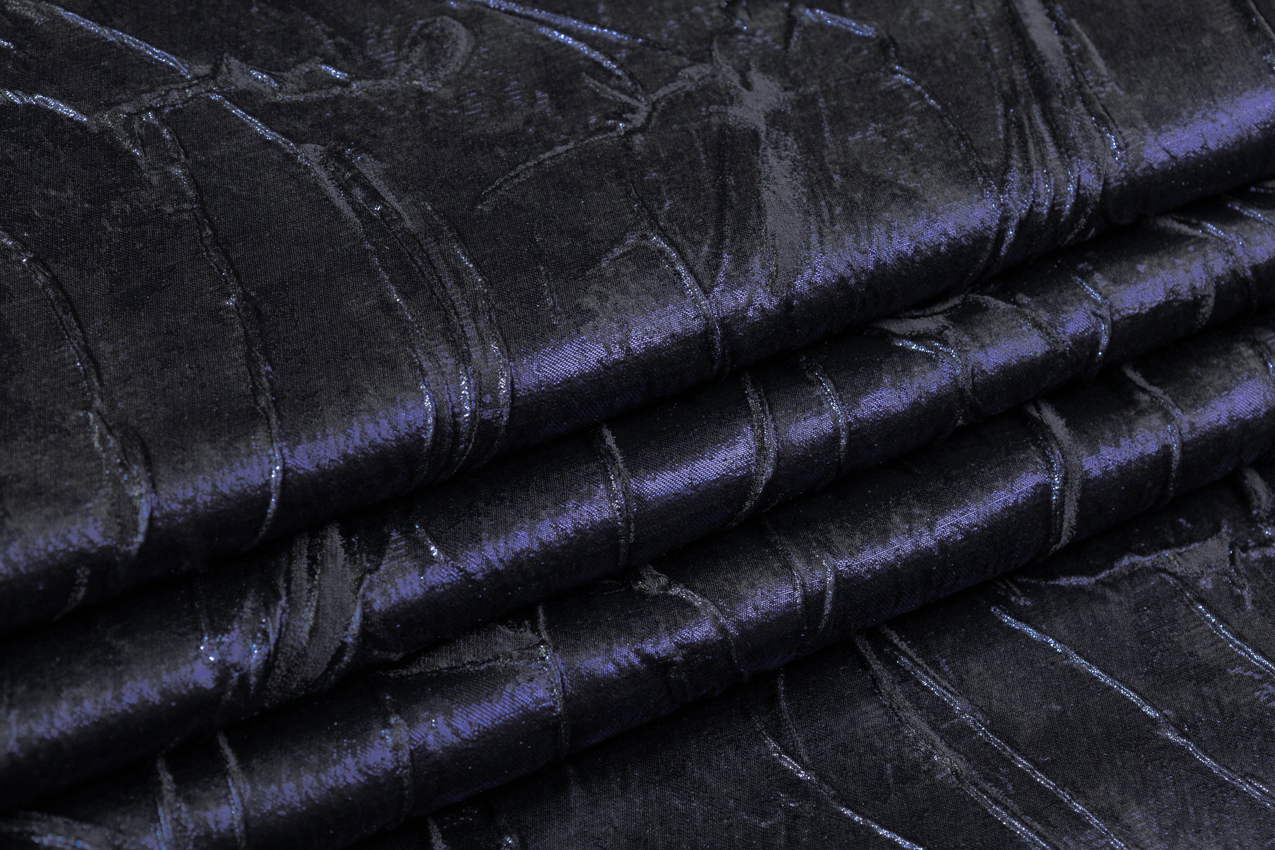Abstract Metallic Silk Blend Cloqué Brocade - Navy / Black