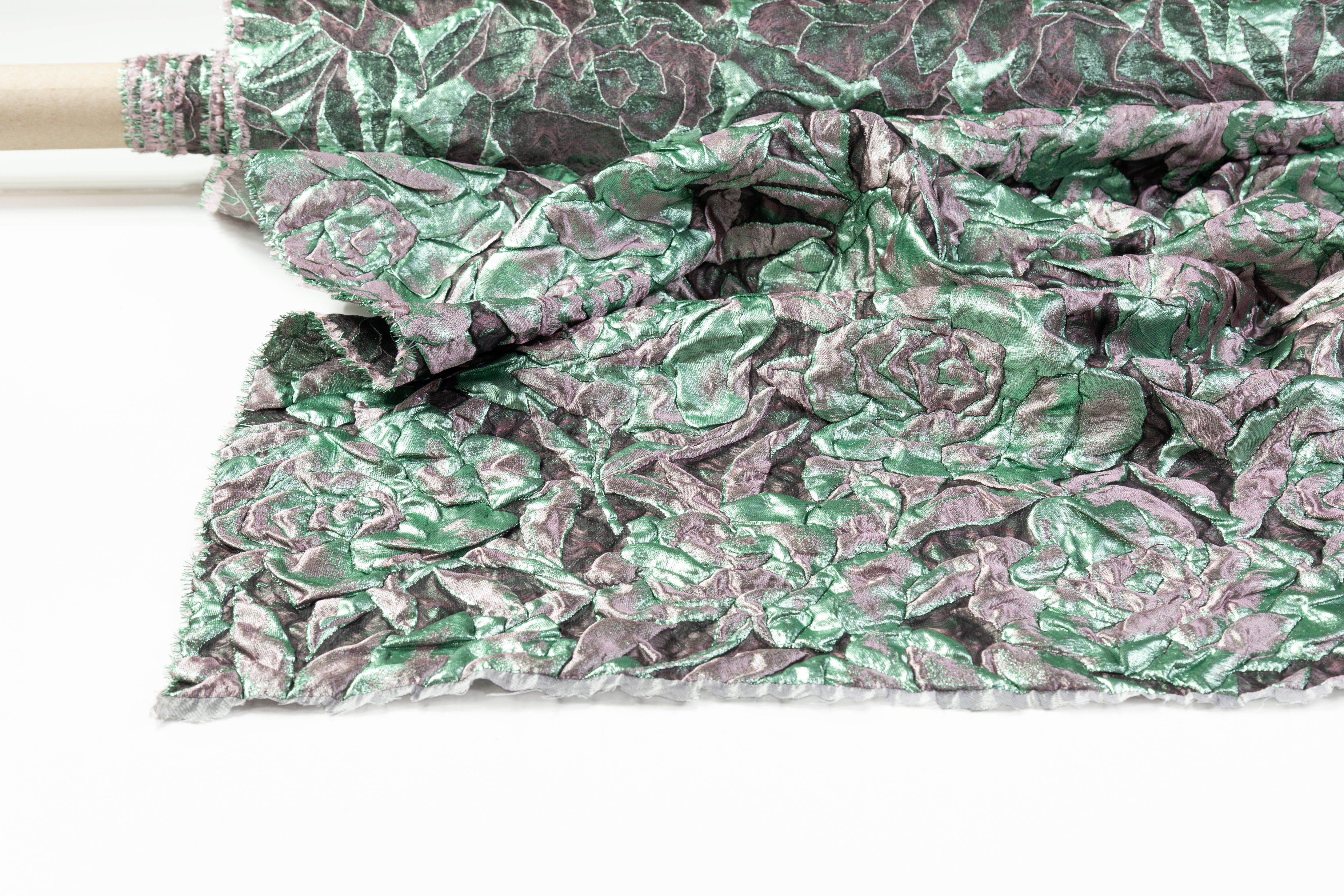 Floral Italian Silk Blend Découpé Brocade - Black / Green / Mauve