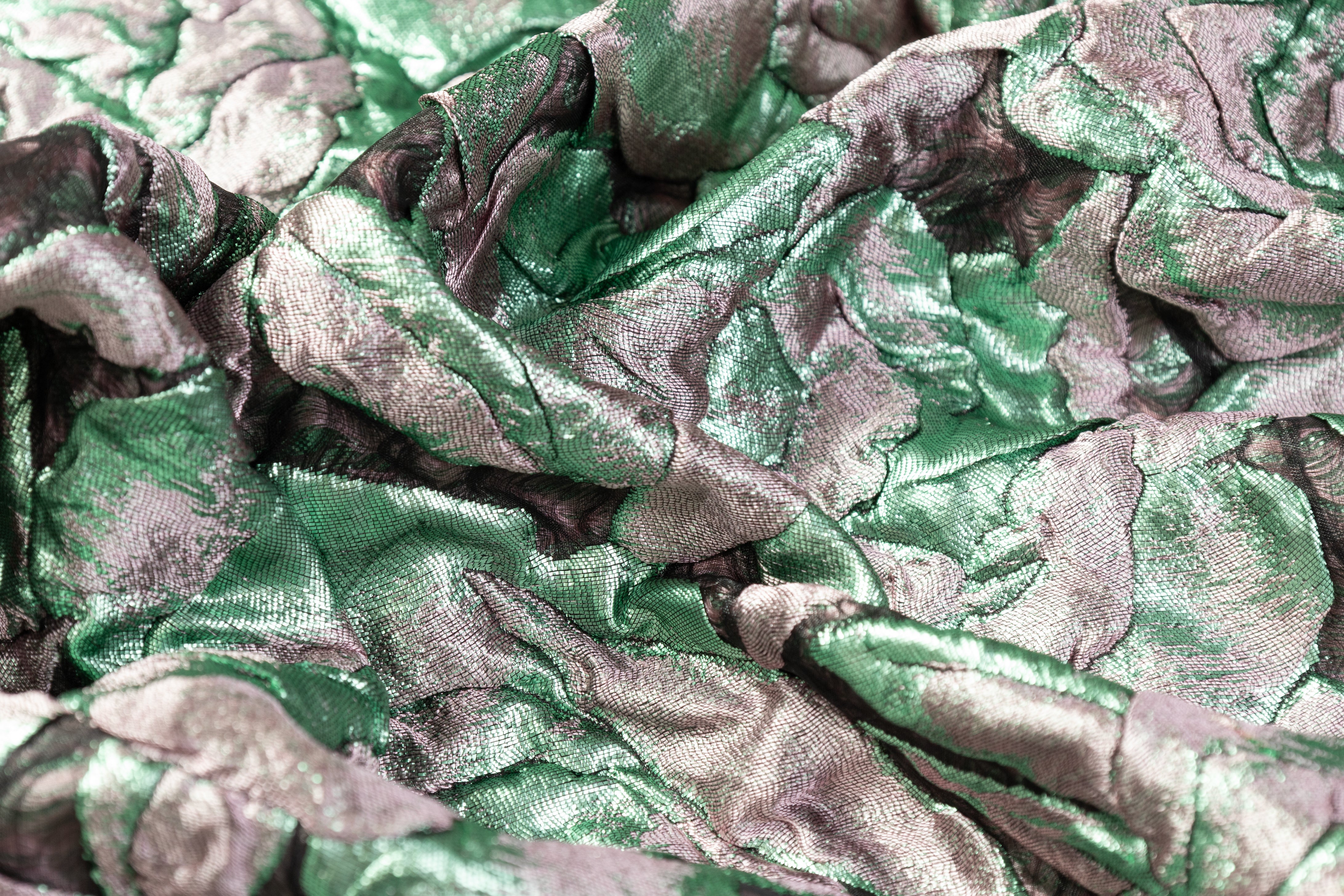 Floral Italian Silk Blend Découpé Brocade - Black / Green / Mauve