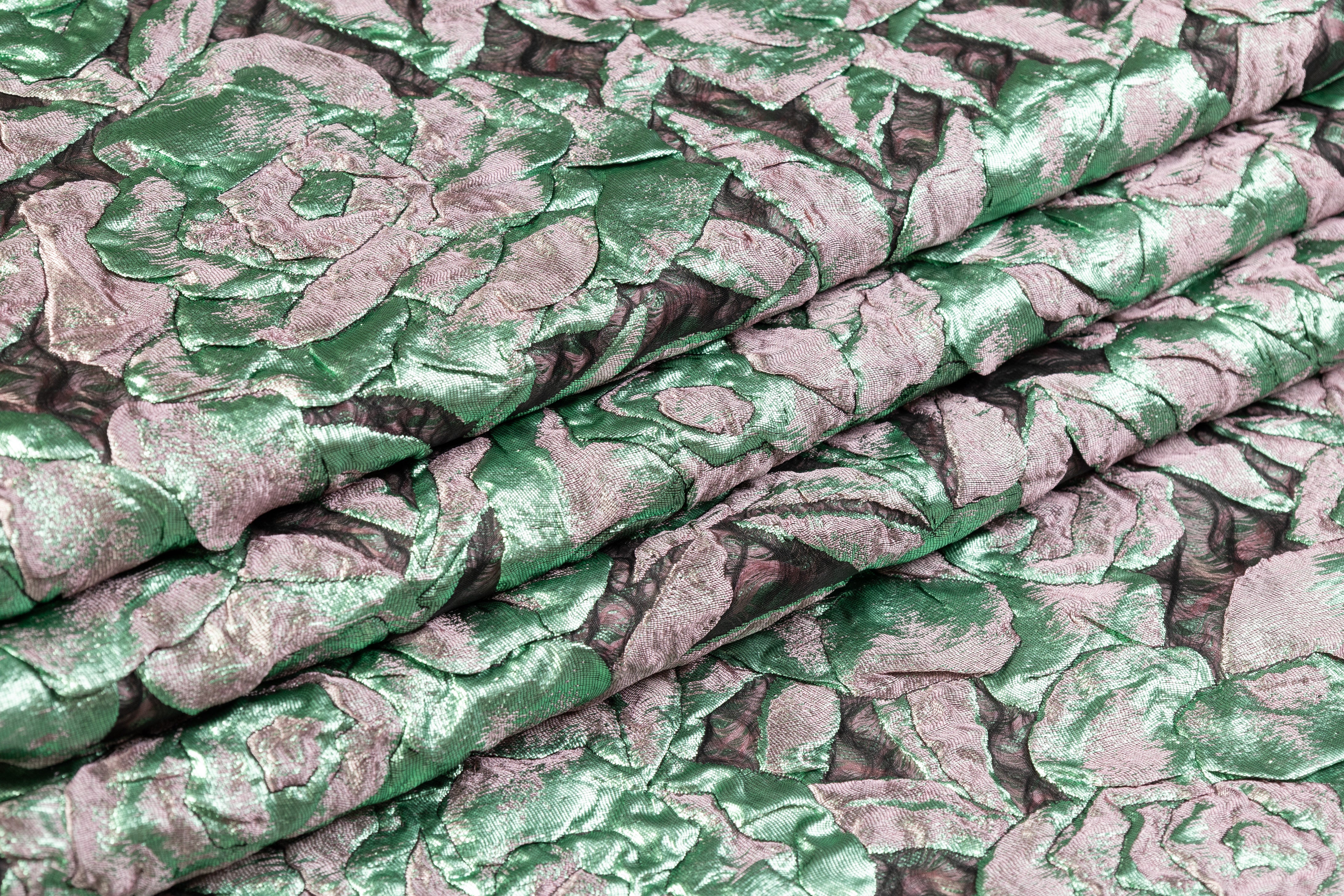 Floral Italian Silk Blend Découpé Brocade - Black / Green / Mauve