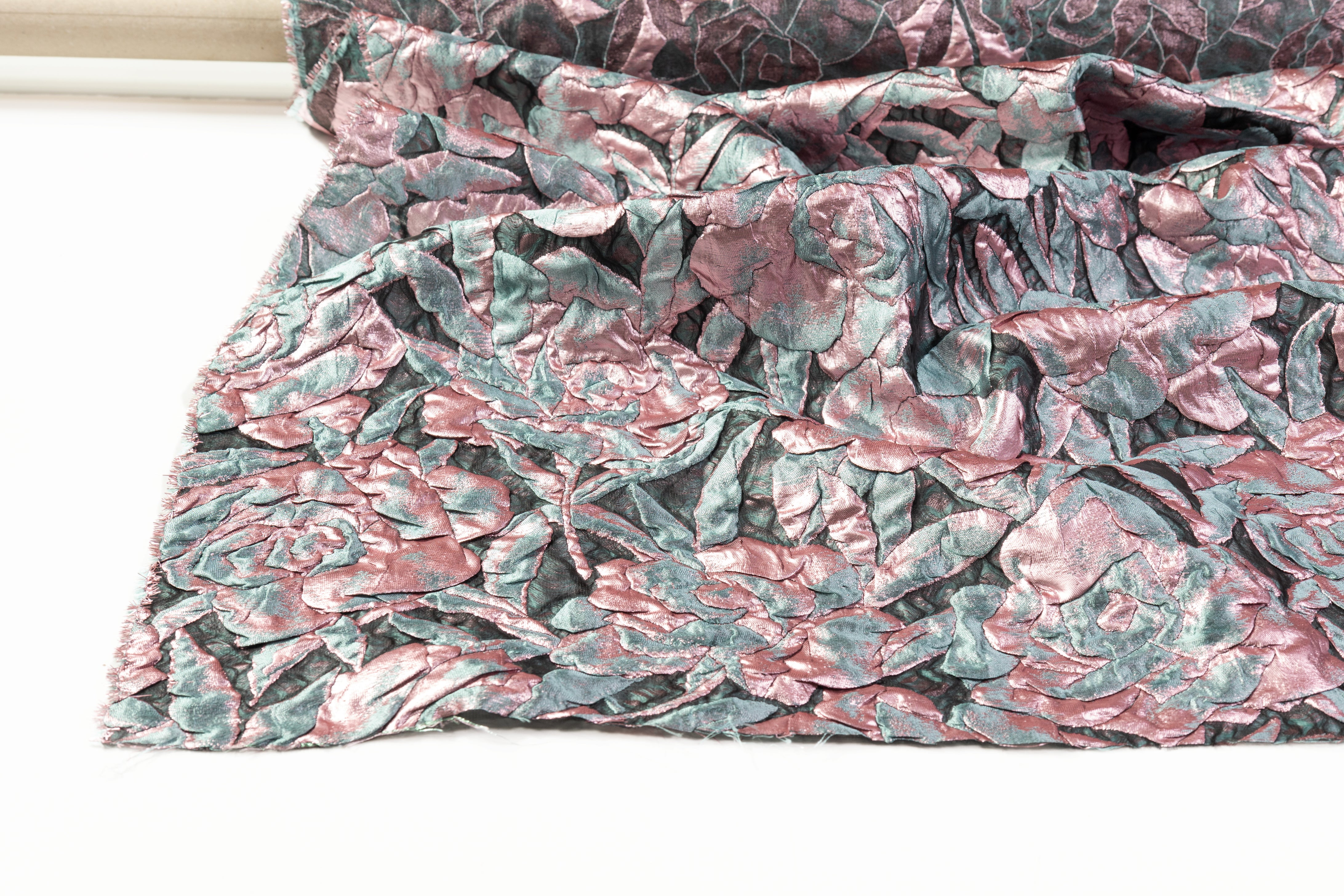 Floral Italian Silk Blend Découpé Brocade - Black / Teal / Pink