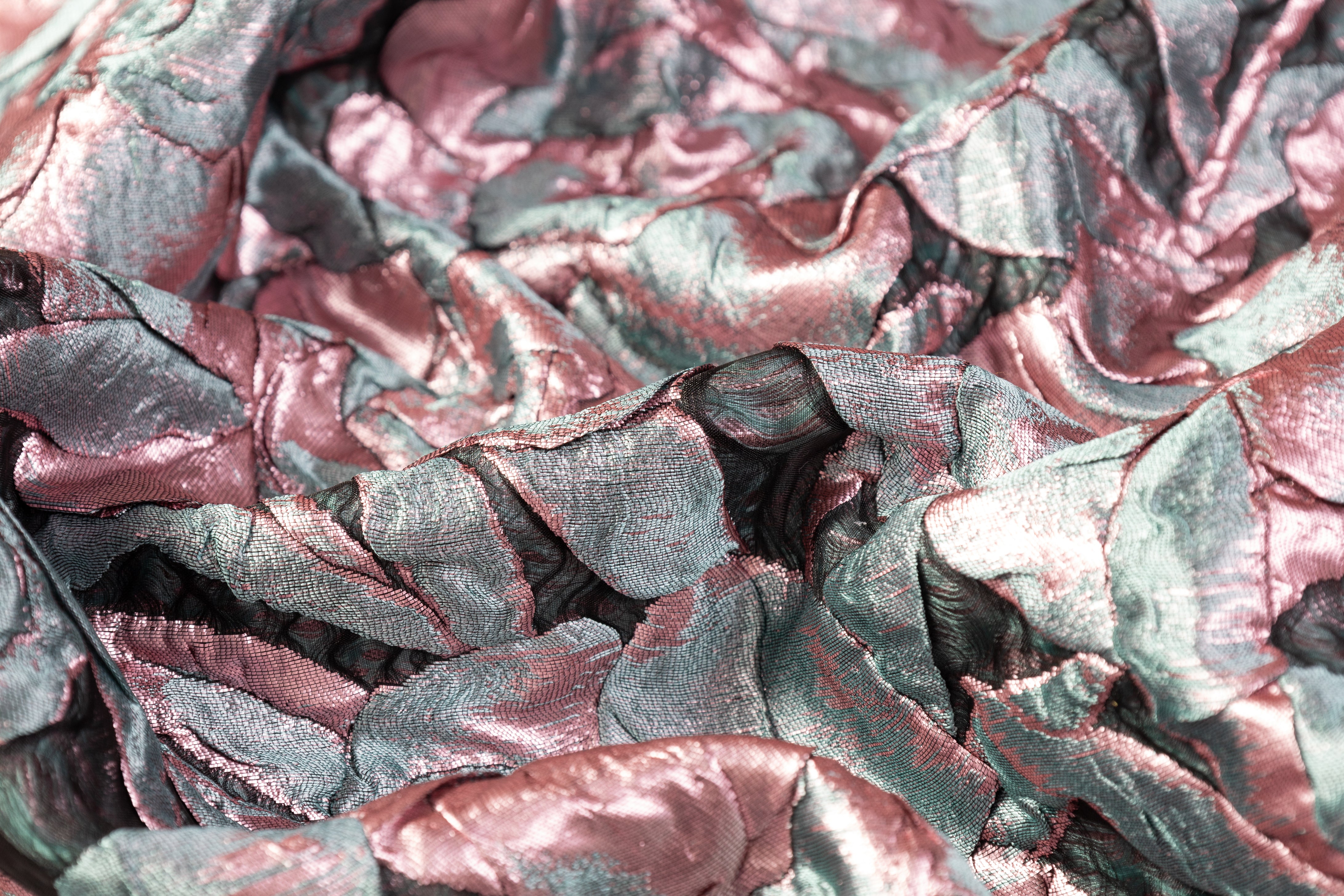 Floral Italian Silk Blend Découpé Brocade - Black / Teal / Pink