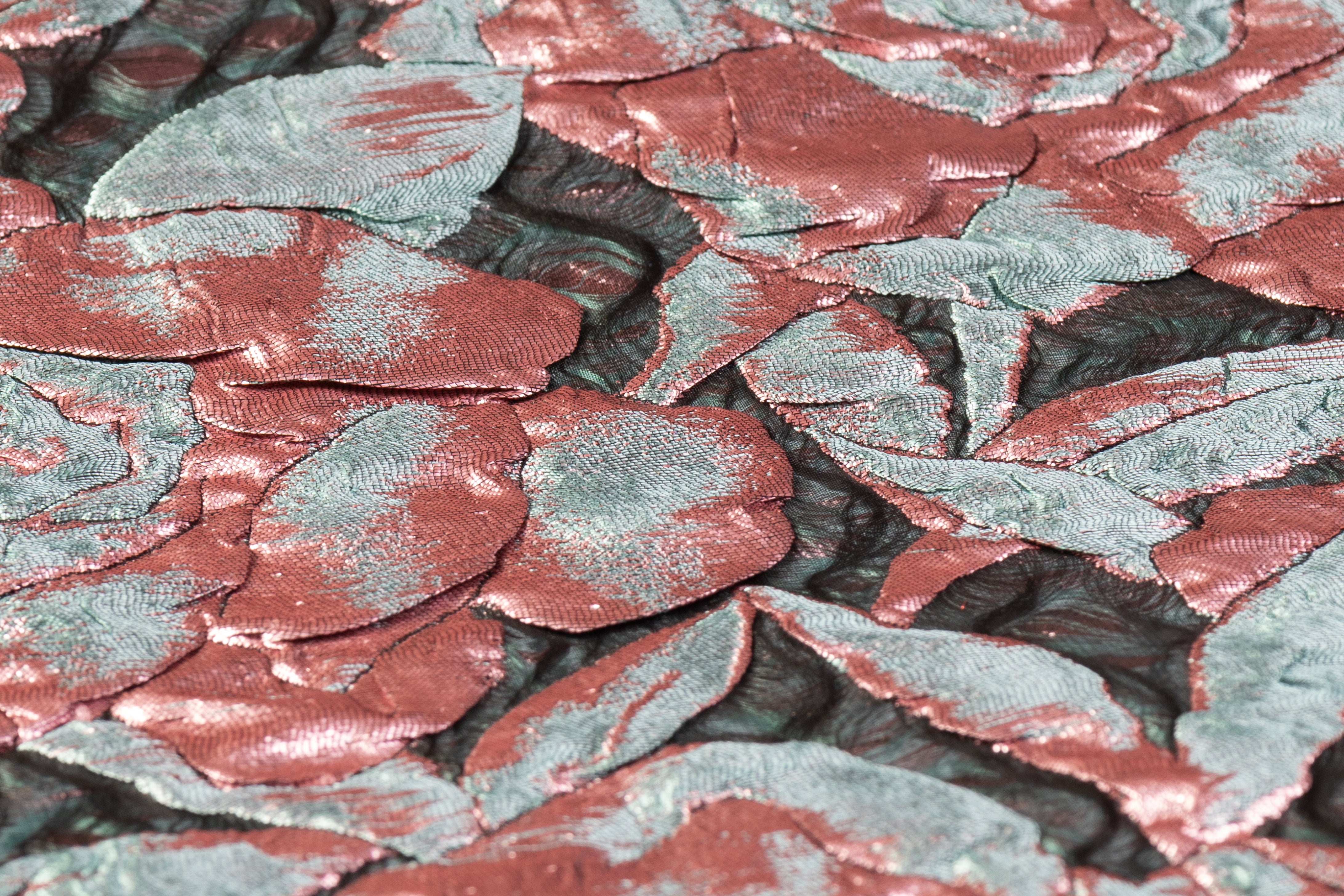 Floral Italian Silk Blend Découpé Brocade - Black / Teal / Pink