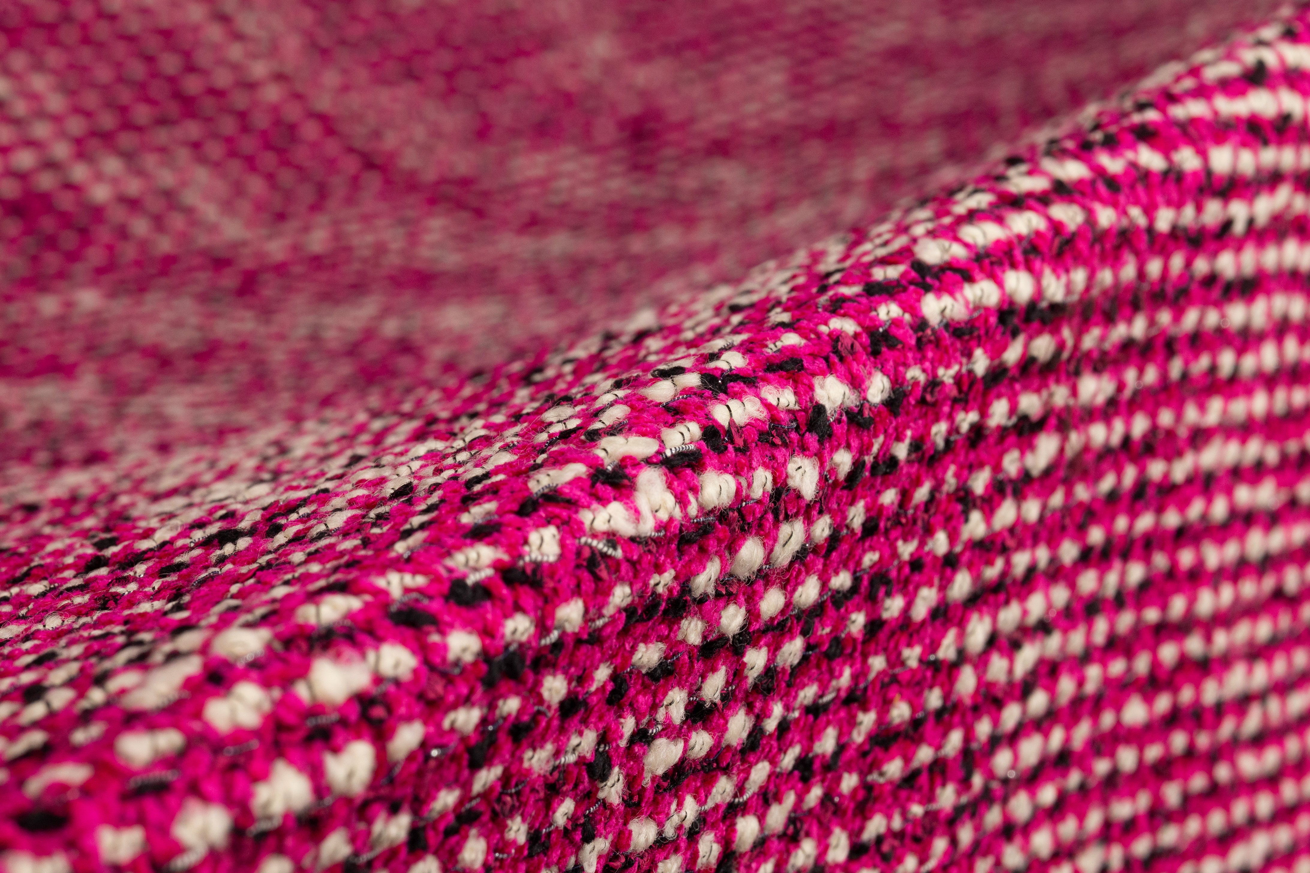 Italian Wool Blend Boucle Tweed - Magenta / Black / Off White