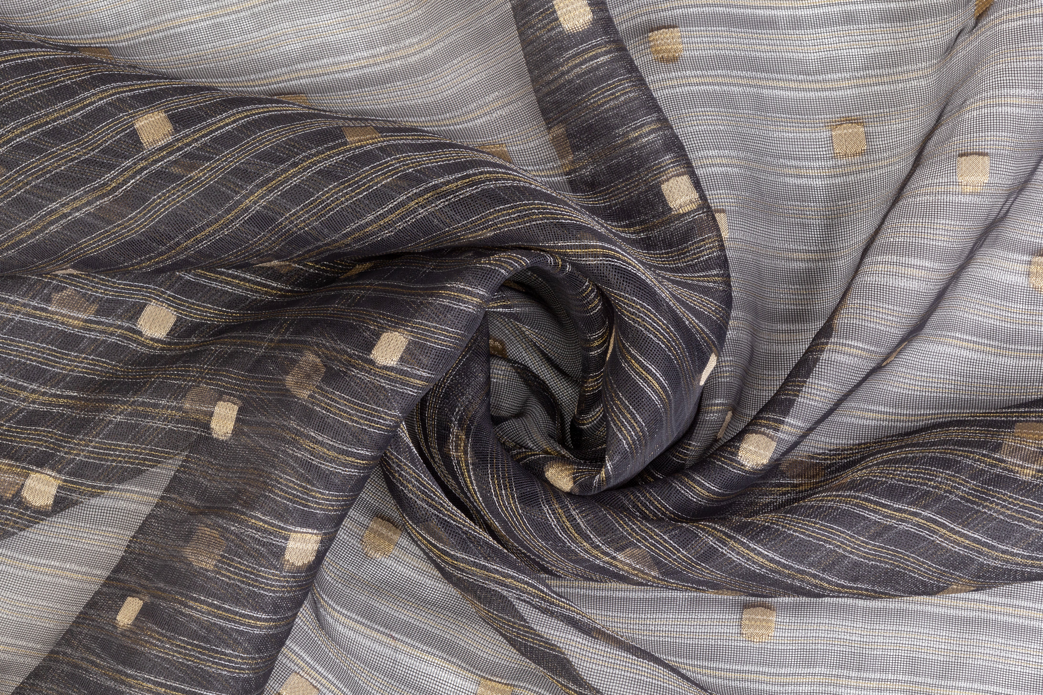 Metallic Striped Organza - Gunmetal Gray / Gold