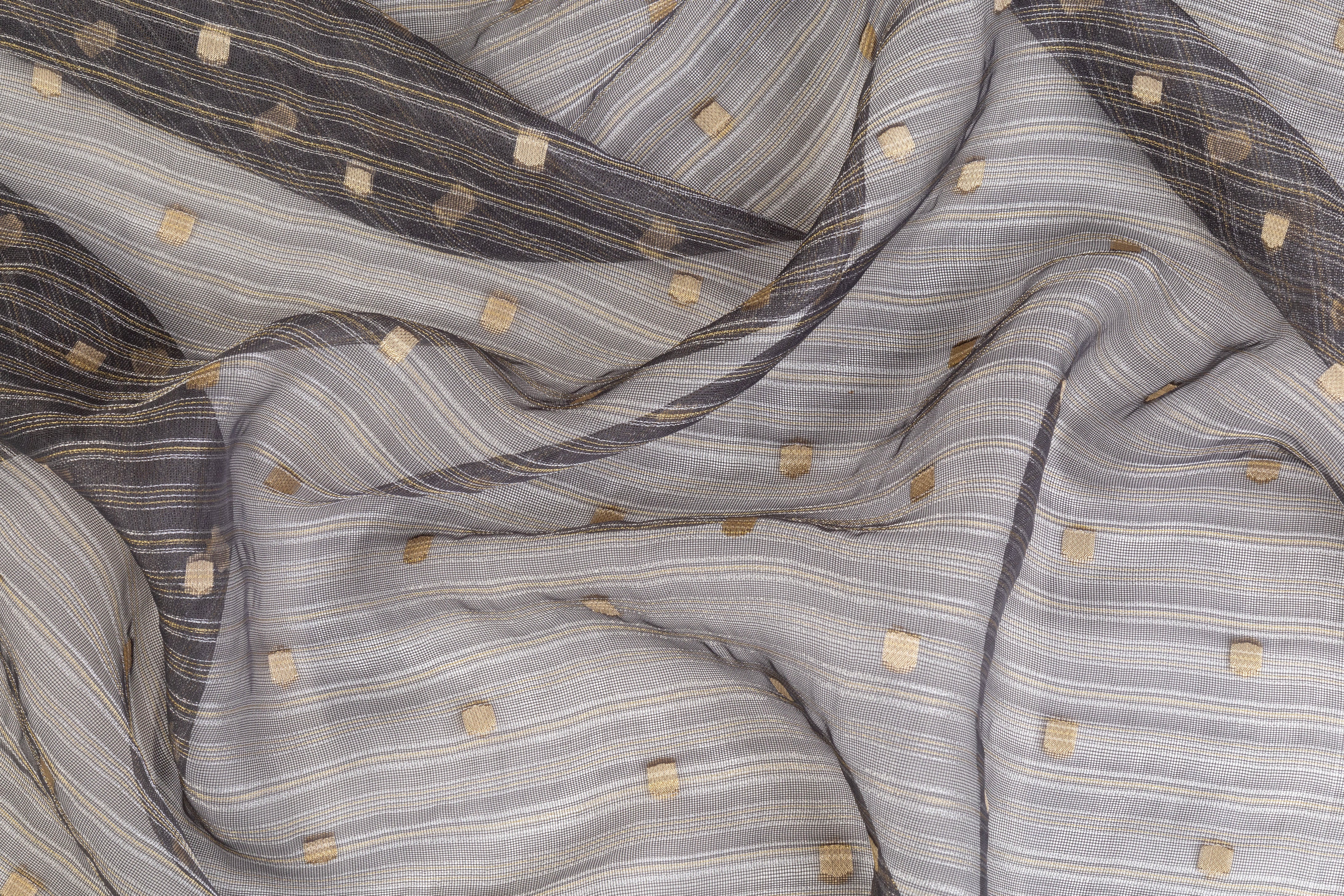 Metallic Striped Organza - Gunmetal Gray / Gold
