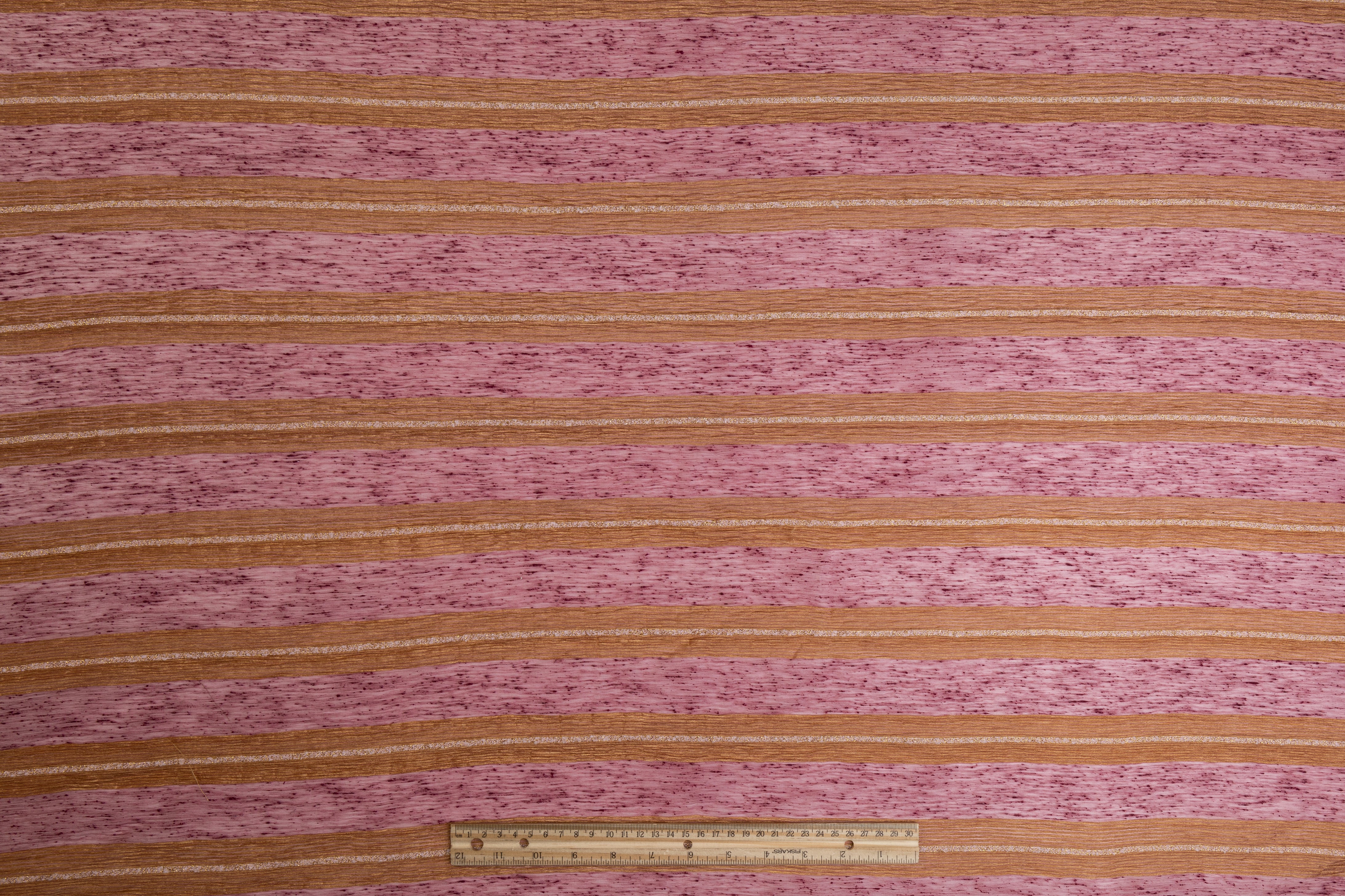 Crushed Metallic Striped Organza - Light Mauve / Antique Gold