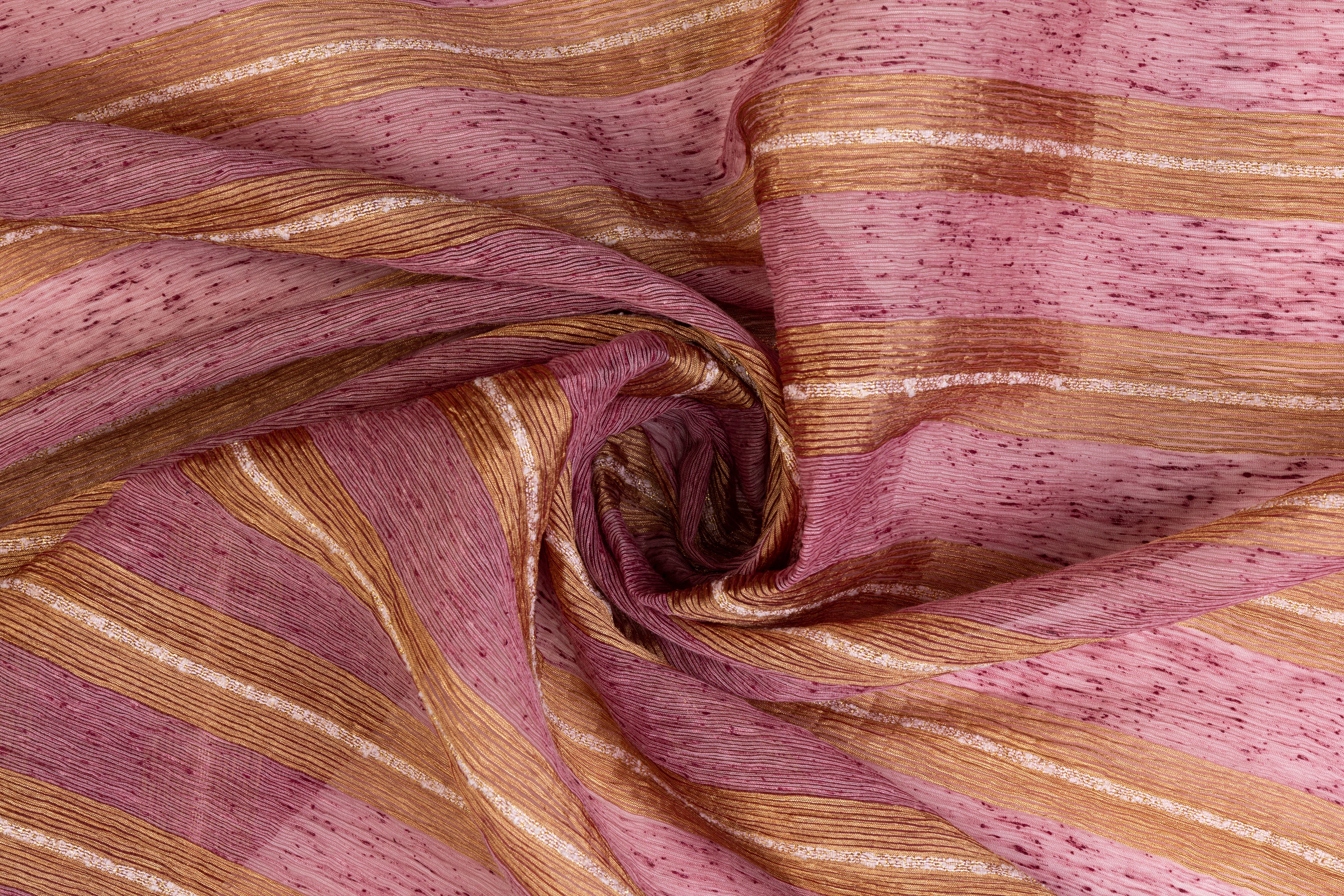 Crushed Metallic Striped Organza - Light Mauve / Antique Gold