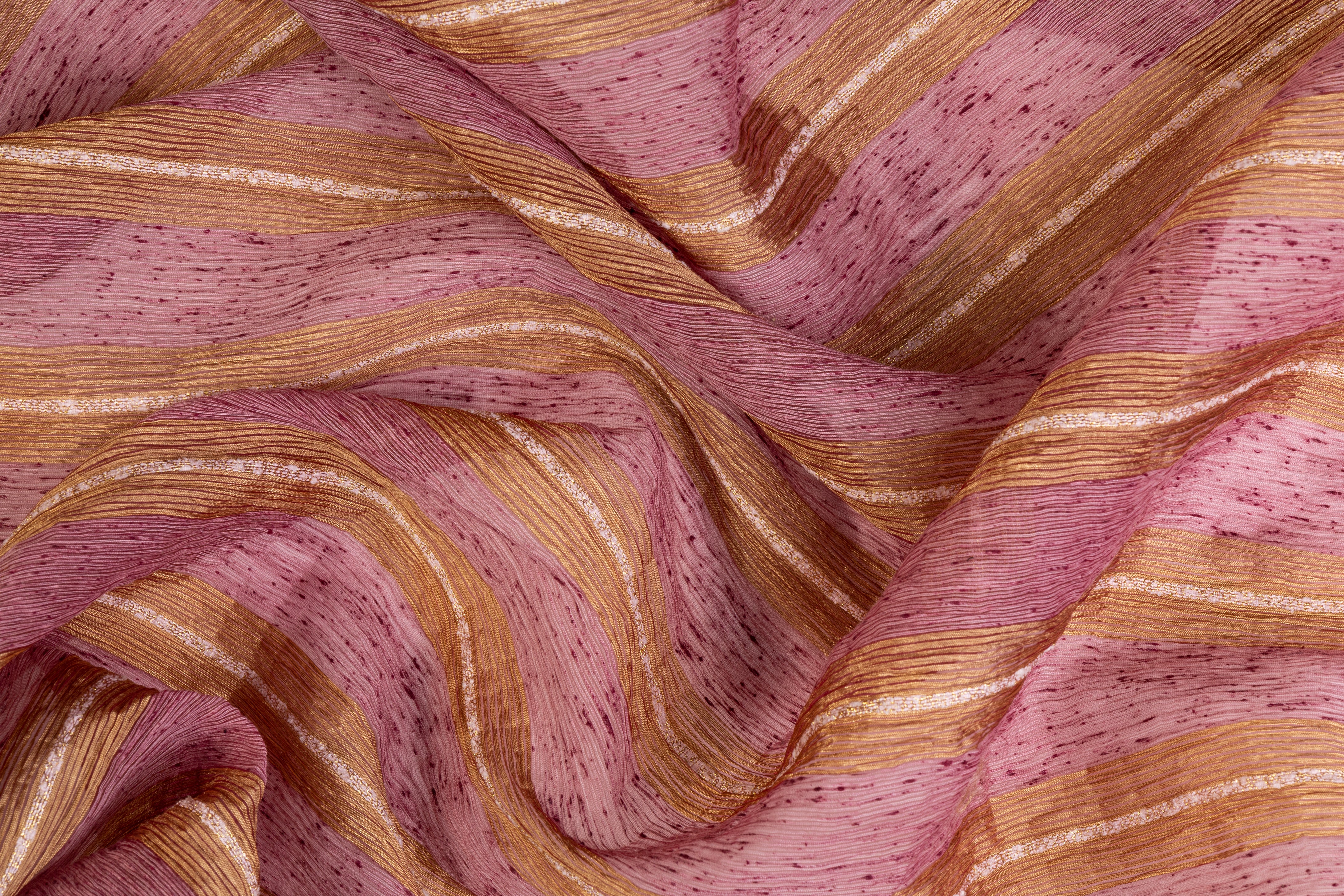 Crushed Metallic Striped Organza - Light Mauve / Antique Gold