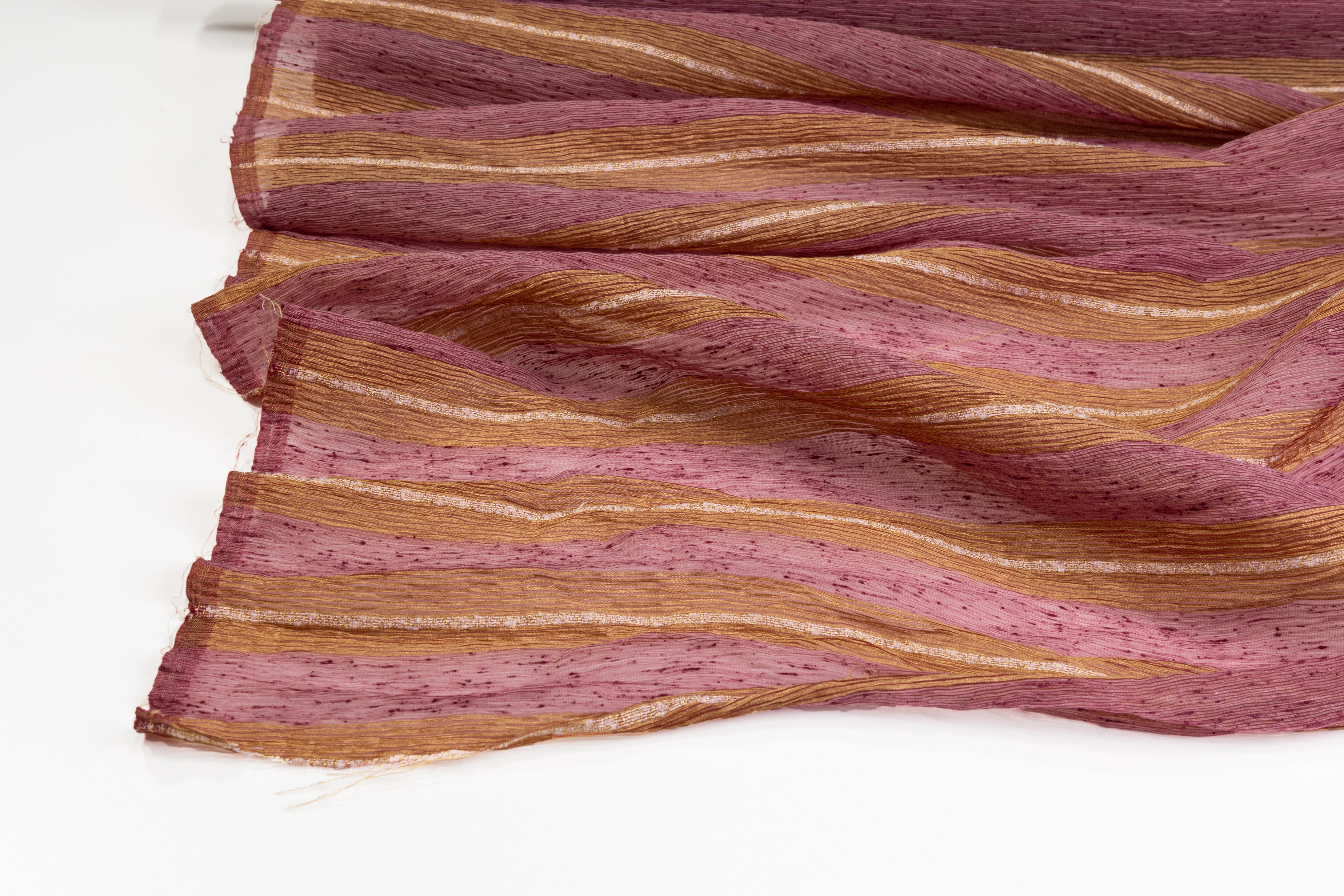 Crushed Metallic Striped Organza - Light Mauve / Antique Gold