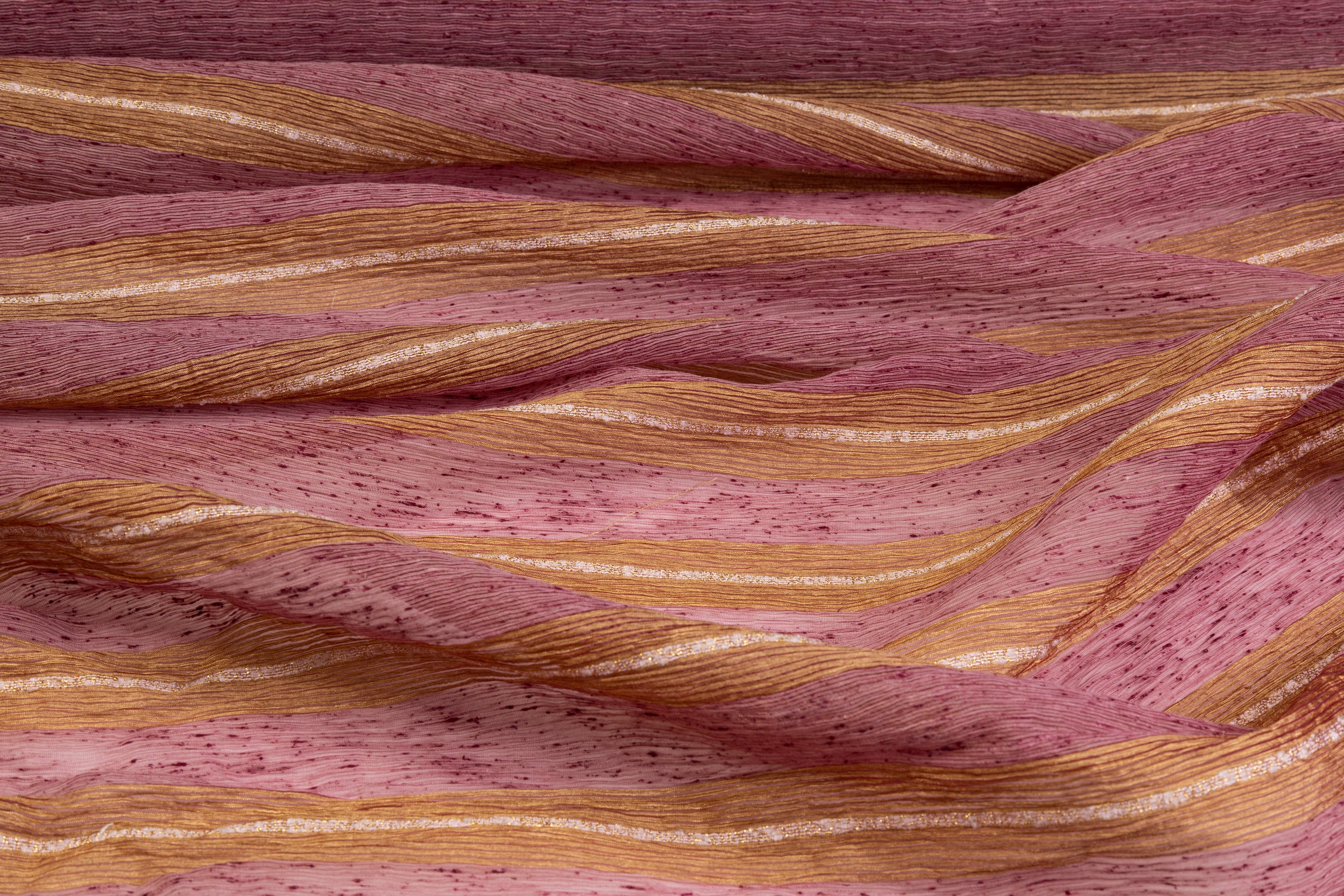 Crushed Metallic Striped Organza - Light Mauve / Antique Gold