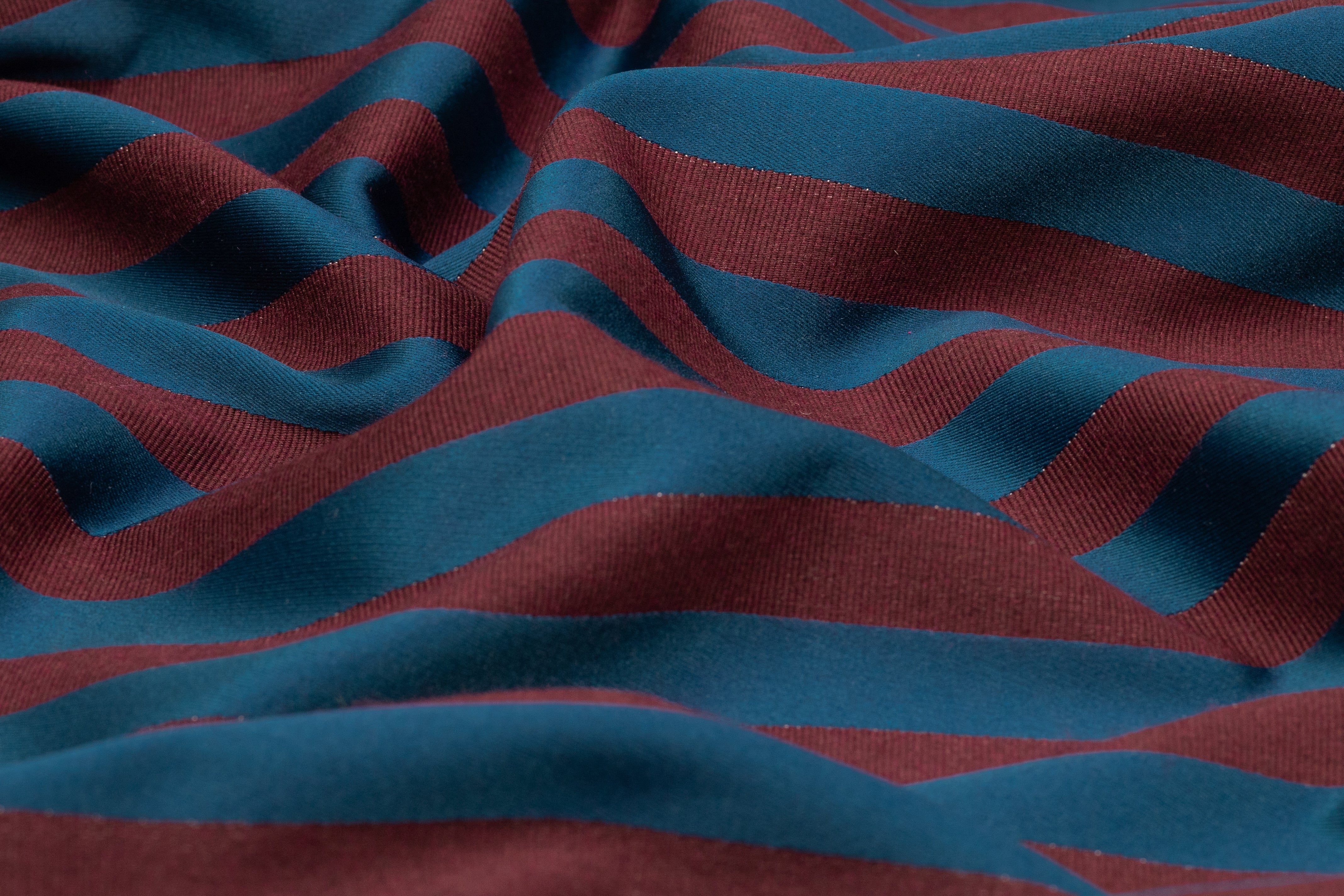 Striped Italian Wool Blend Satin Brocade - Blue / Burgundy
