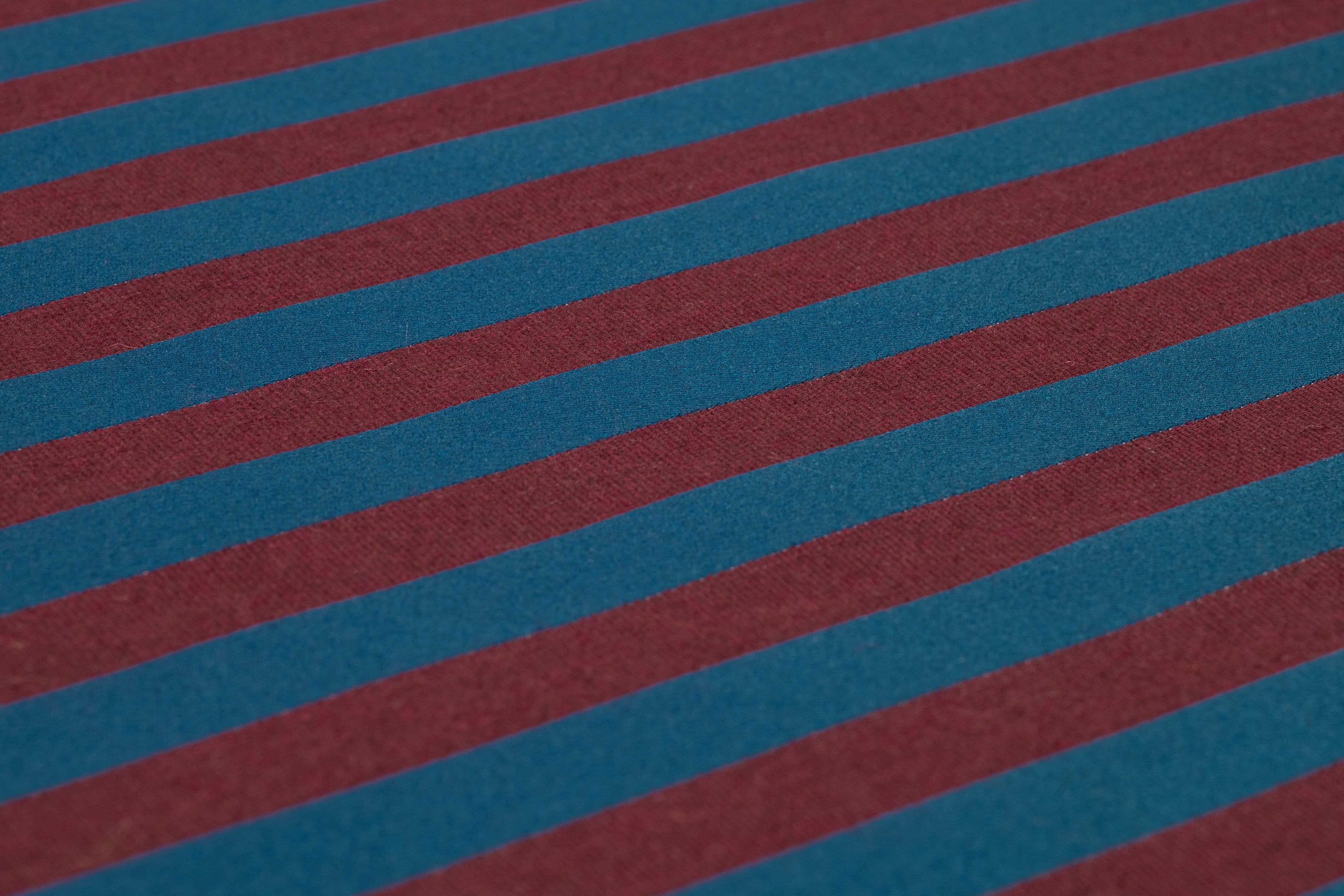 Striped Italian Wool Blend Satin Brocade - Blue / Burgundy