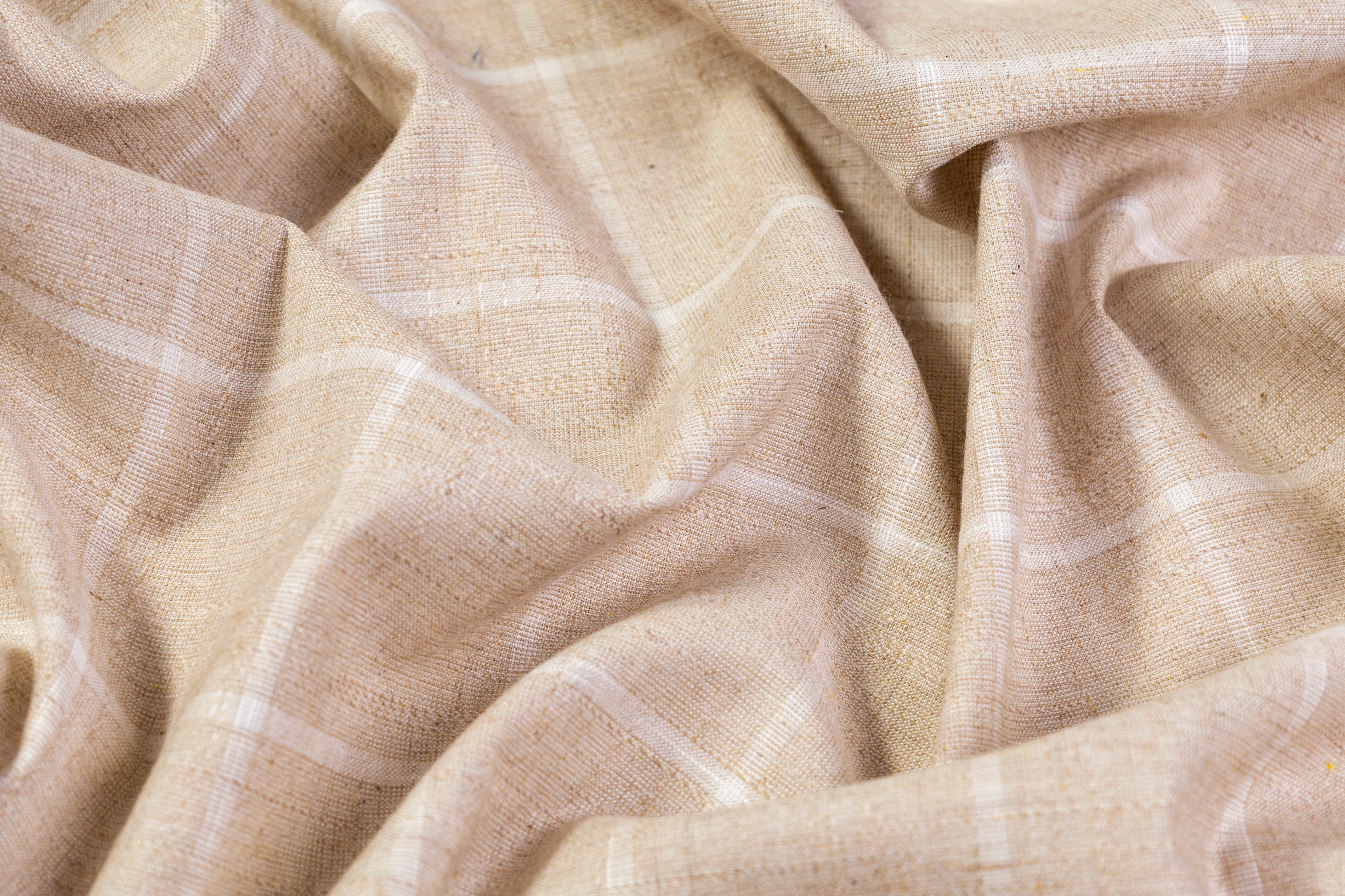 Windowpane Italian Cotton Linen Wool Suiting - Beige