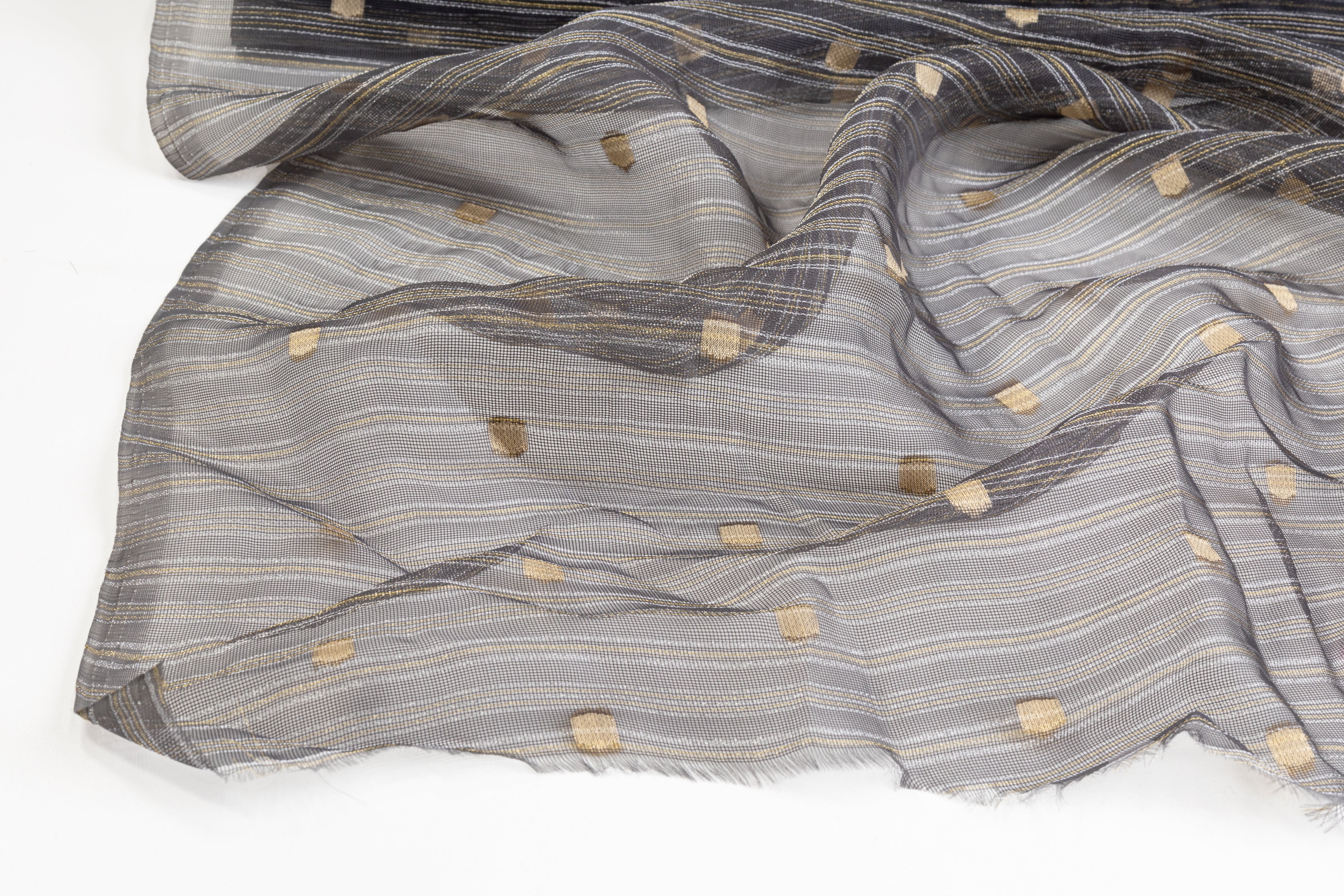 Metallic Striped Organza - Gunmetal Gray / Gold