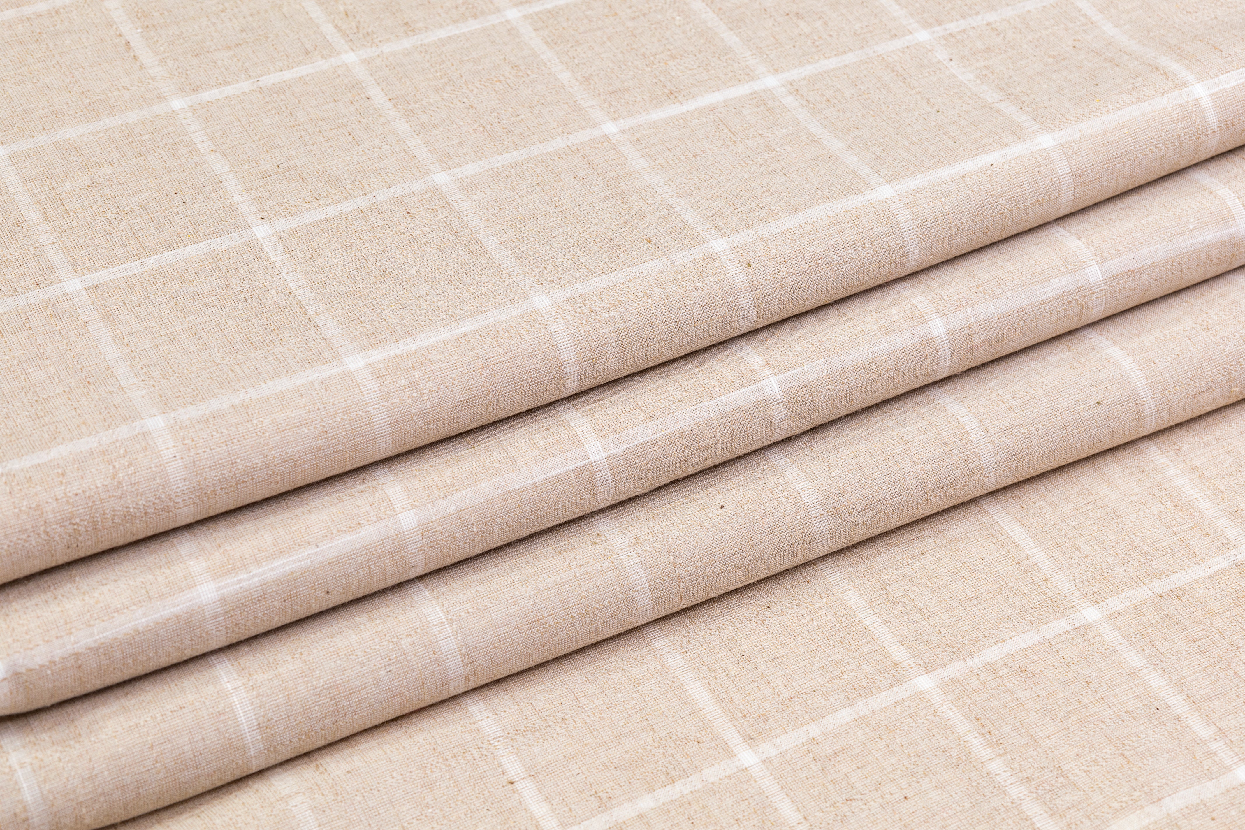 Windowpane Italian Cotton Linen Wool Suiting - Beige