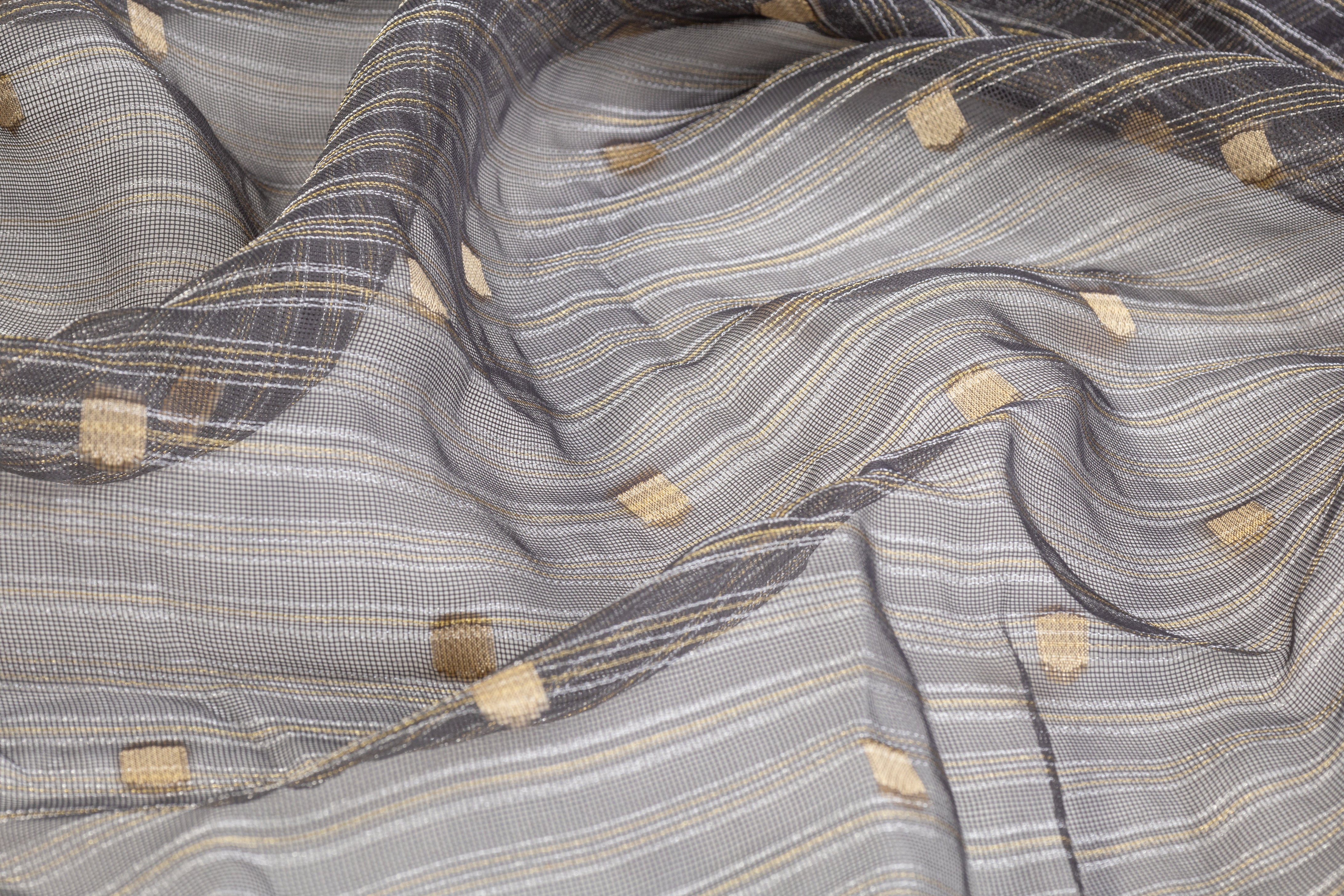 Metallic Striped Organza - Gunmetal Gray / Gold