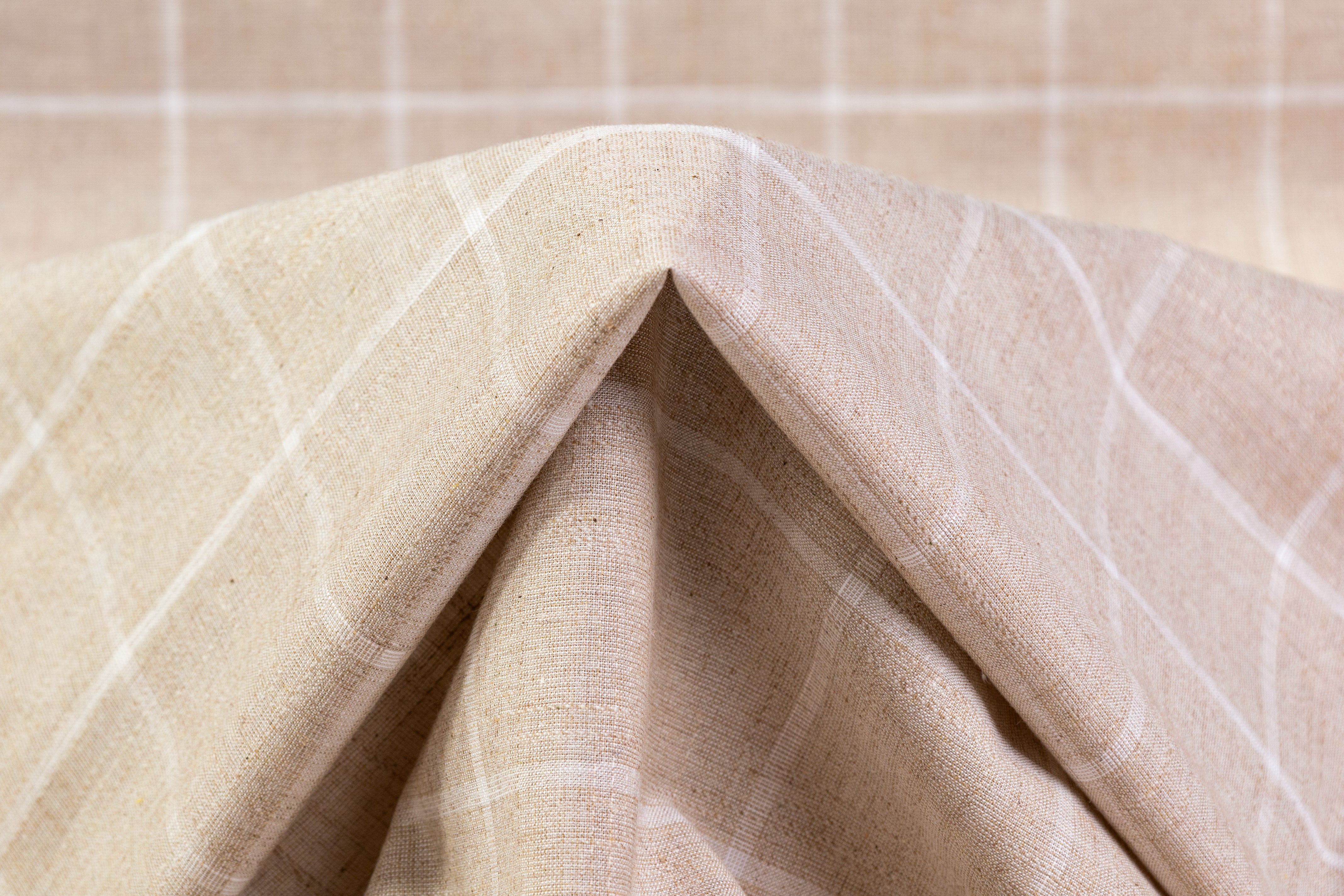 Windowpane Italian Cotton Linen Wool Suiting - Beige