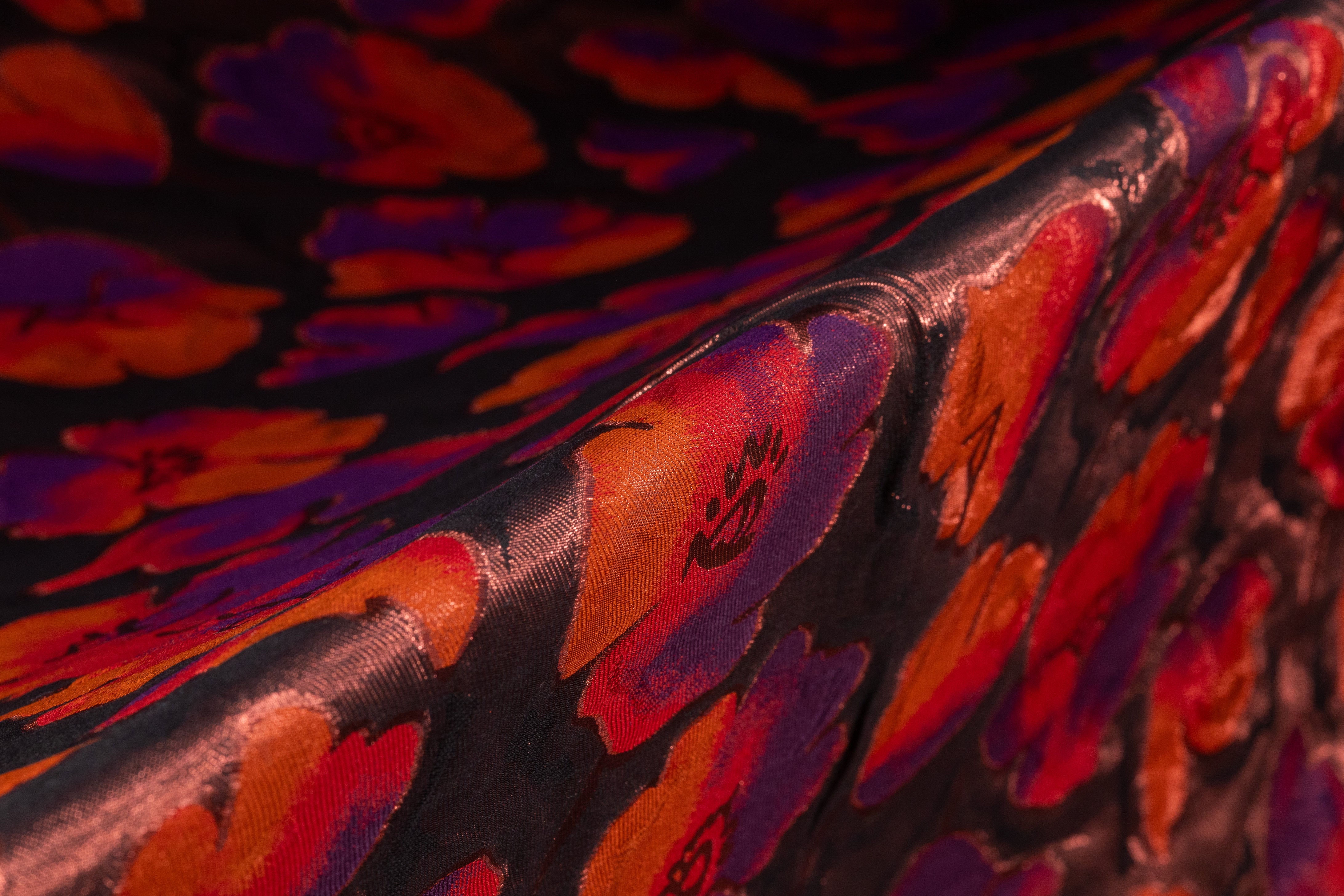 Floral Italian Silk Blend Metallic Brocade - Copper / Purple