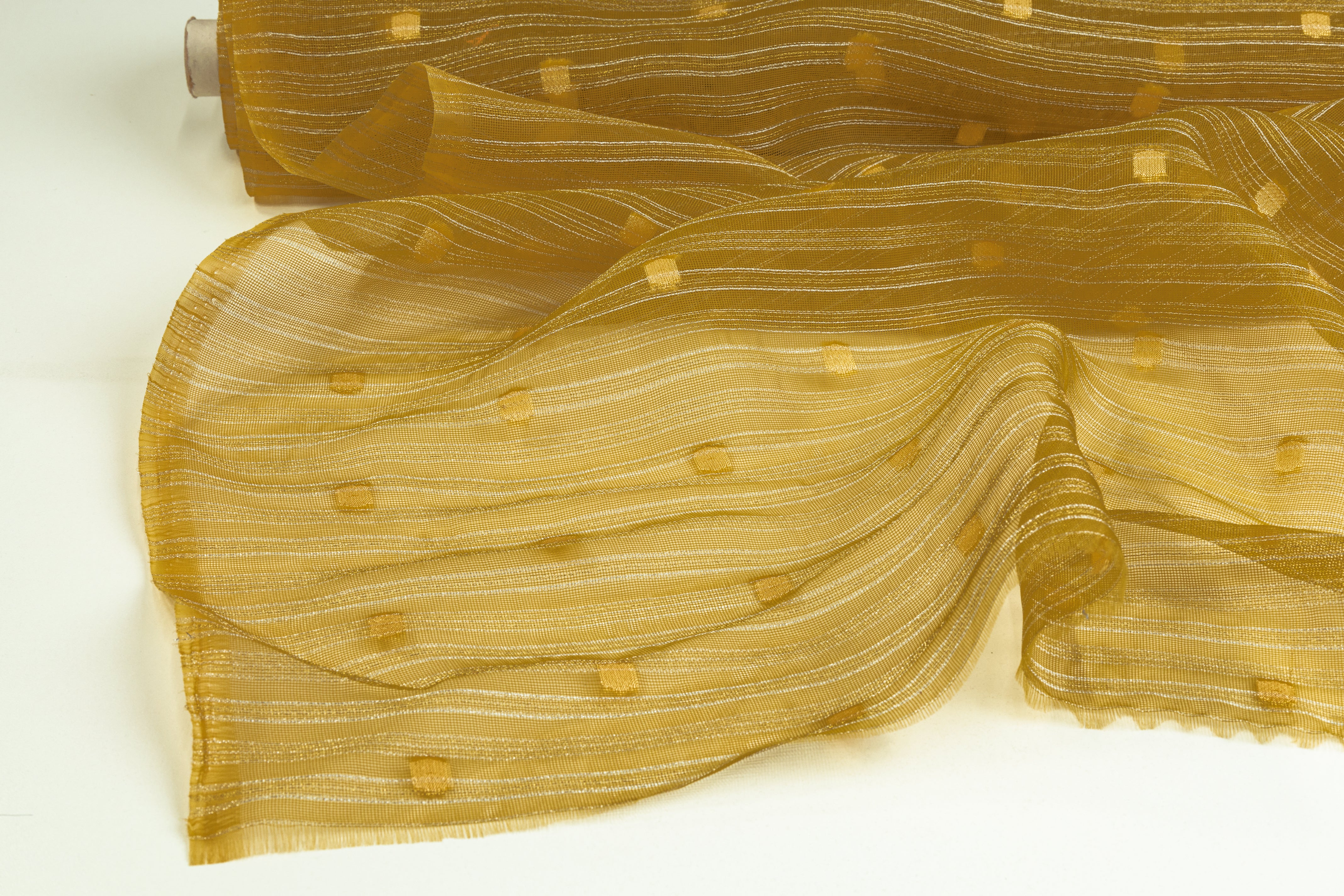 Metallic Striped Organza - Mustard Yellow