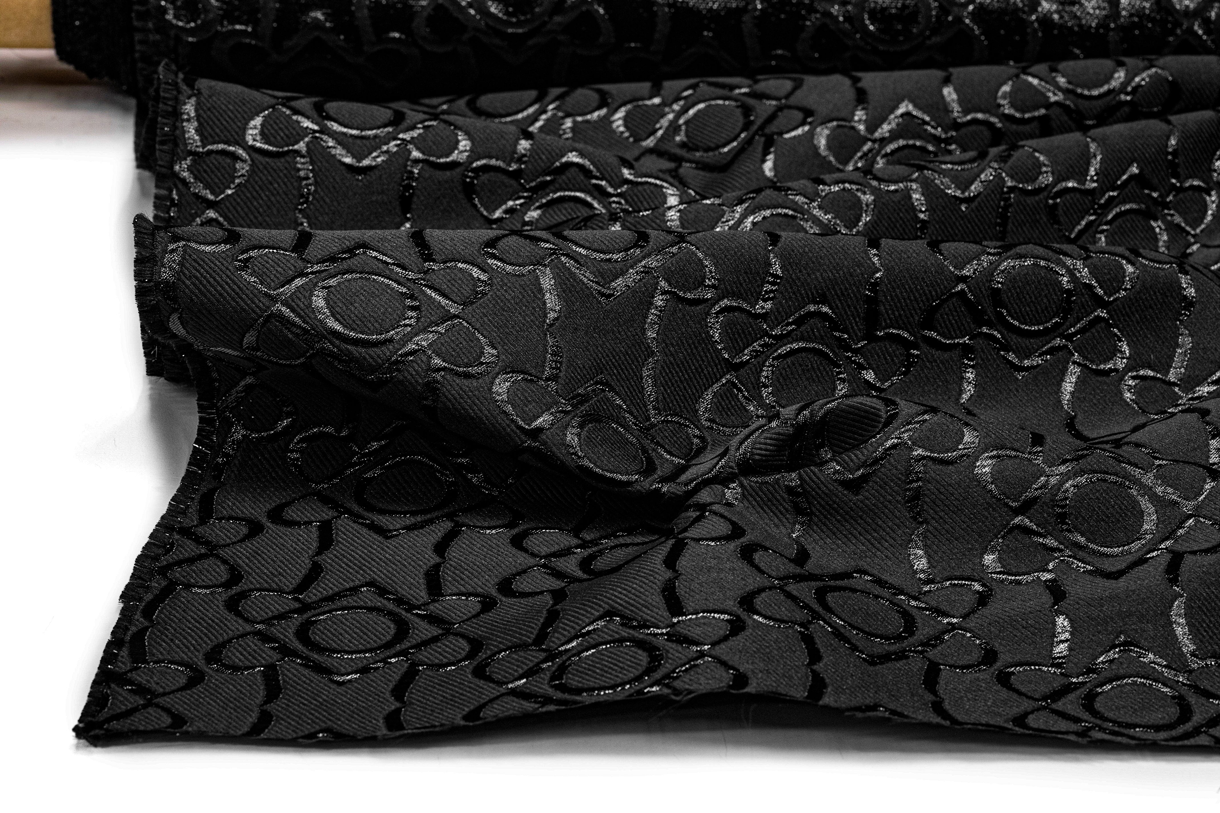 Metallic Geometric Italain Silk Blend Brocade - Black